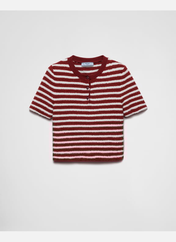 Pull à col rond en coton bouclette Rouge by PRADA PRADA Pull à col rond en coton bouclette Rouge
