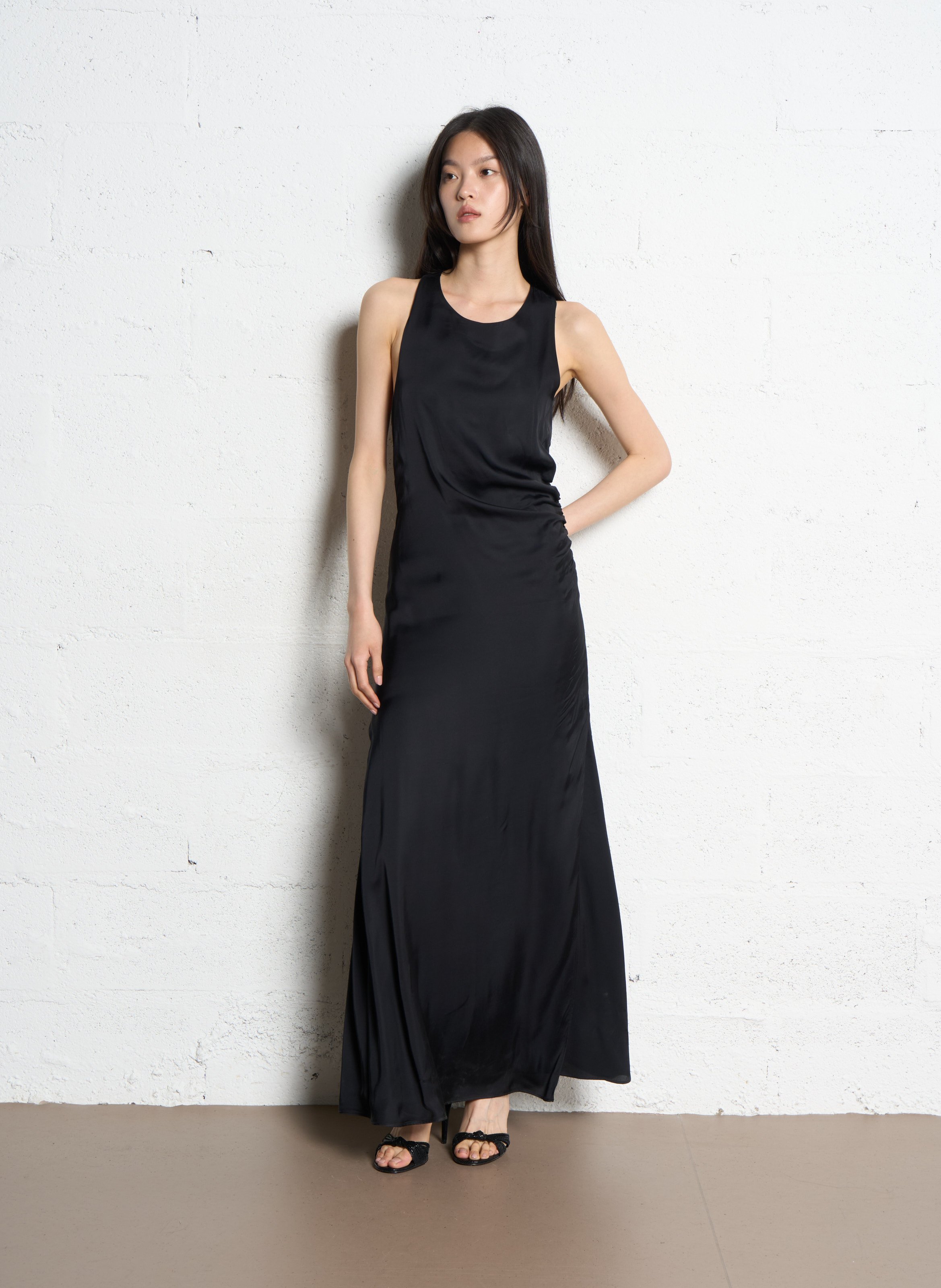 IKKS Robe longue col rond satinée Noir