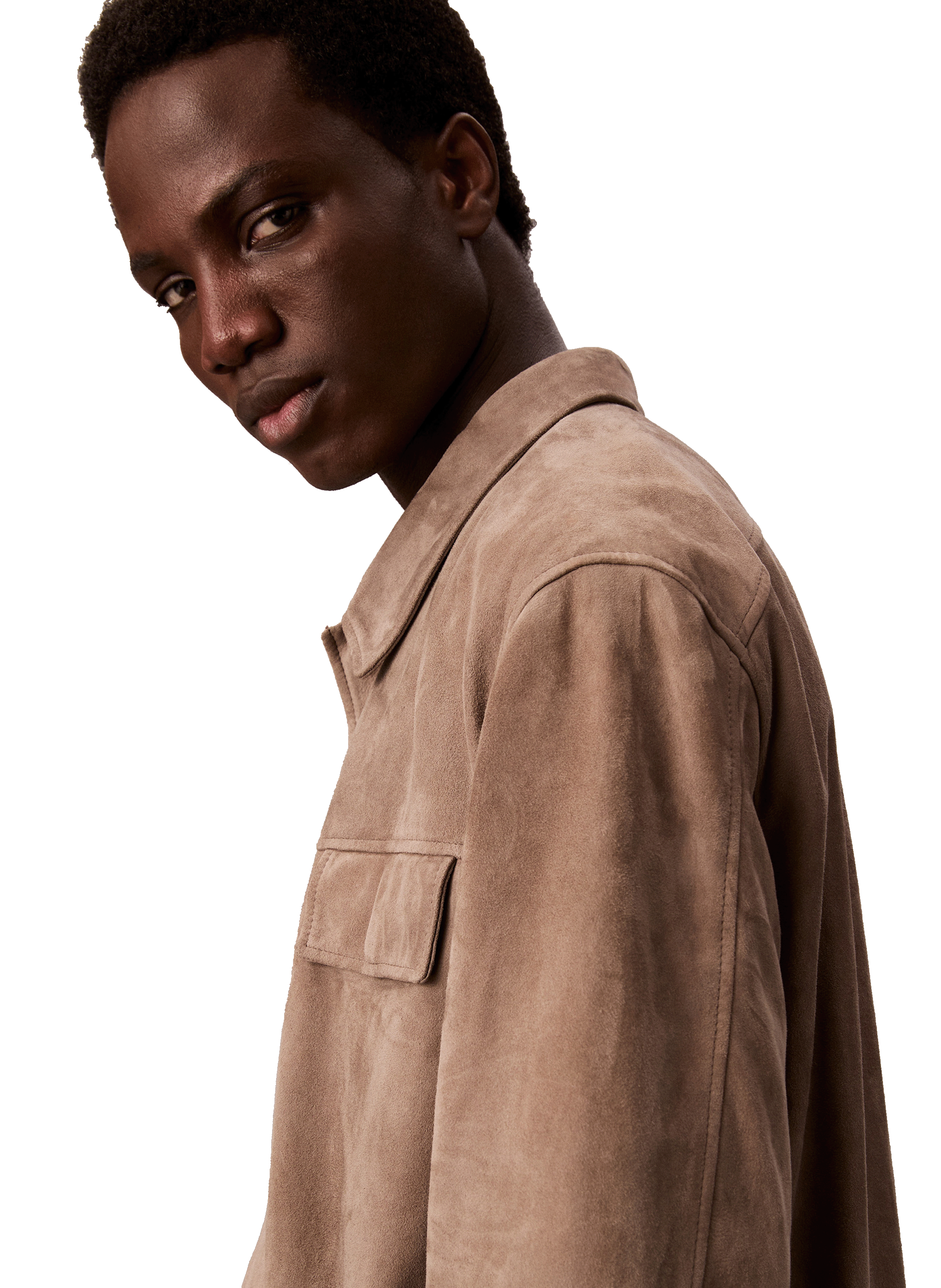 Veste col classique en cuir suédé CALVIN KLEIN Gris