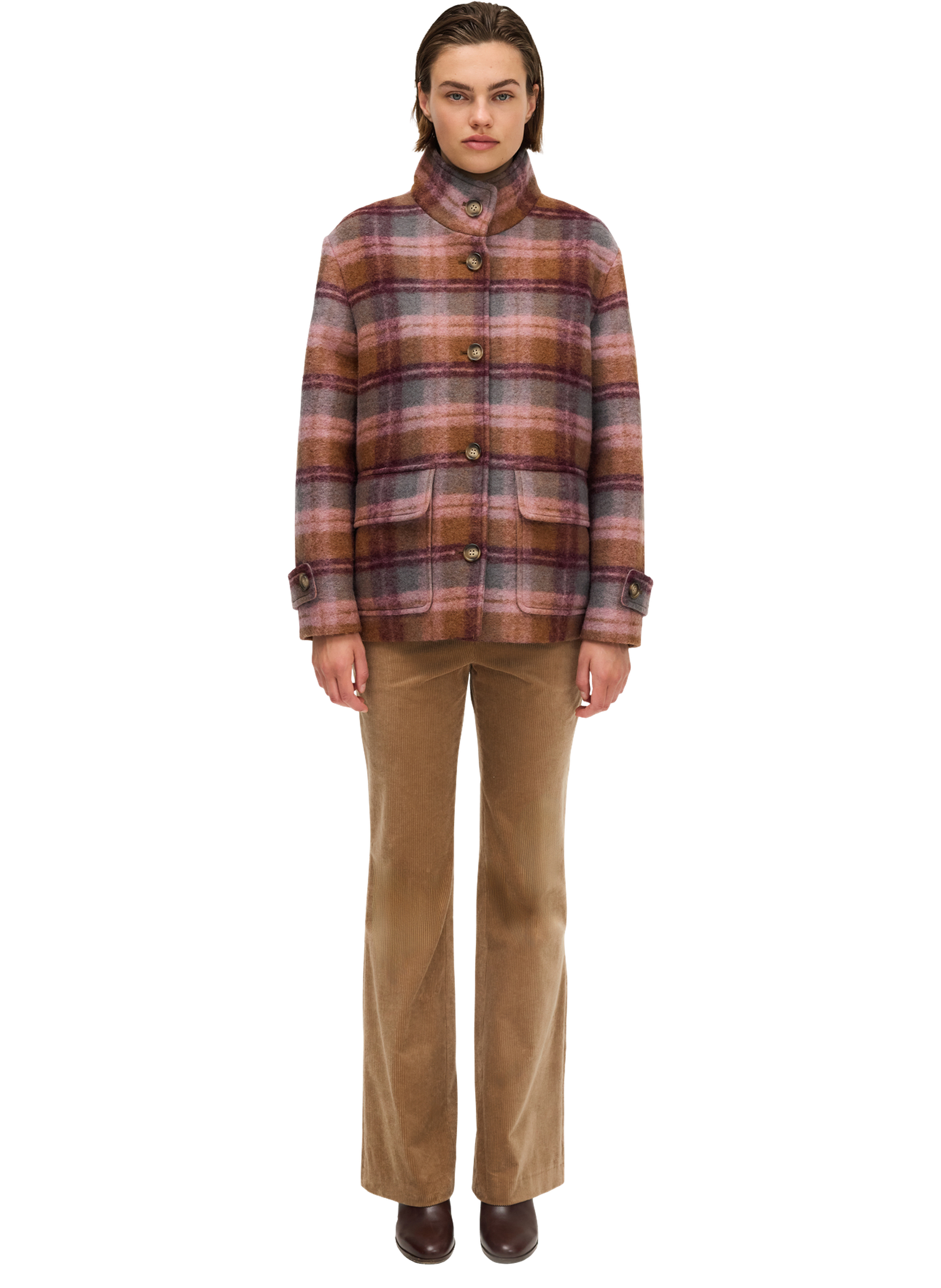 Manteau à col montant à carreaux - marlyse PABLO Rose