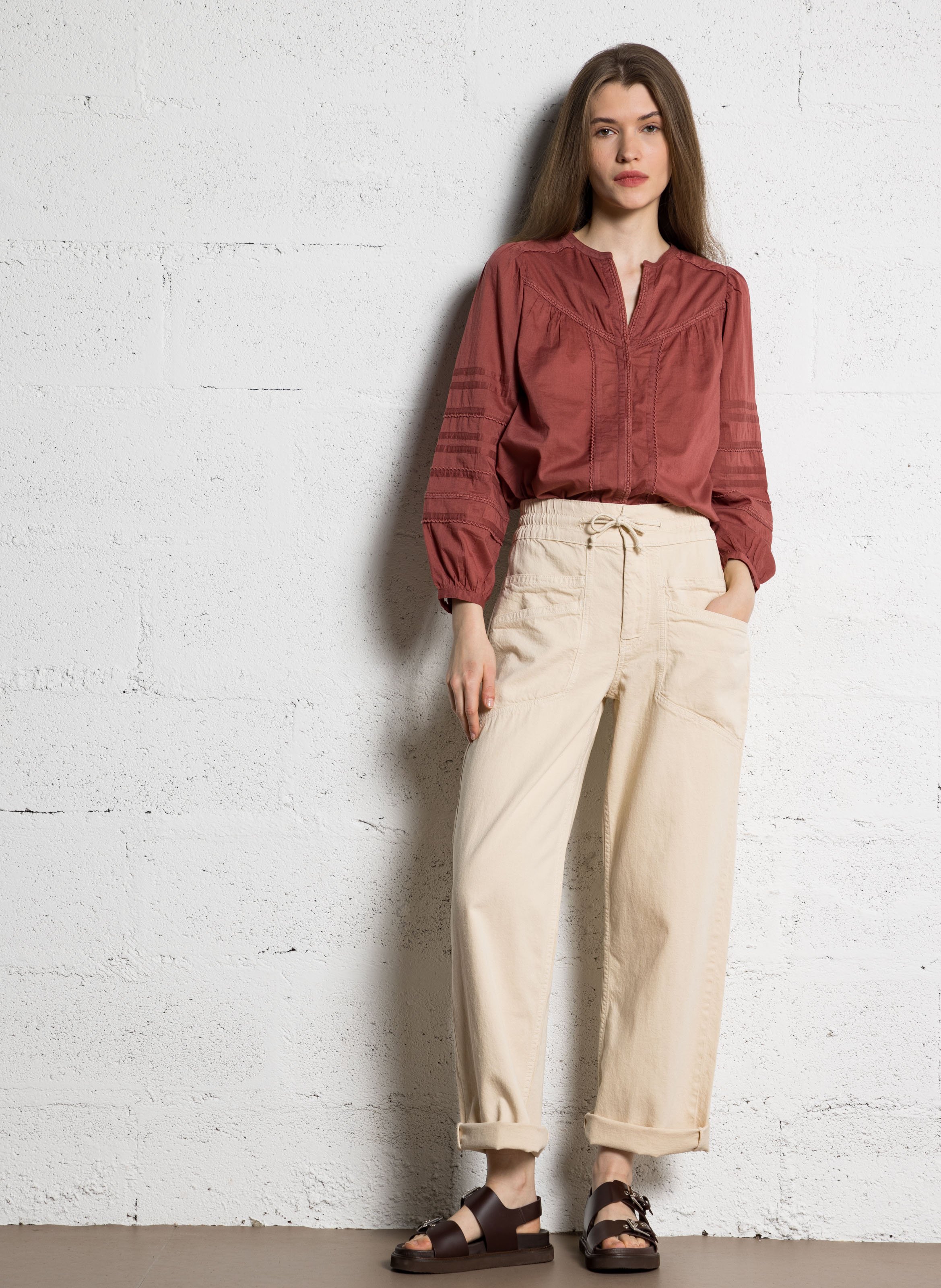 Pantalon droit en coton mélangé fima BA&SH Beige