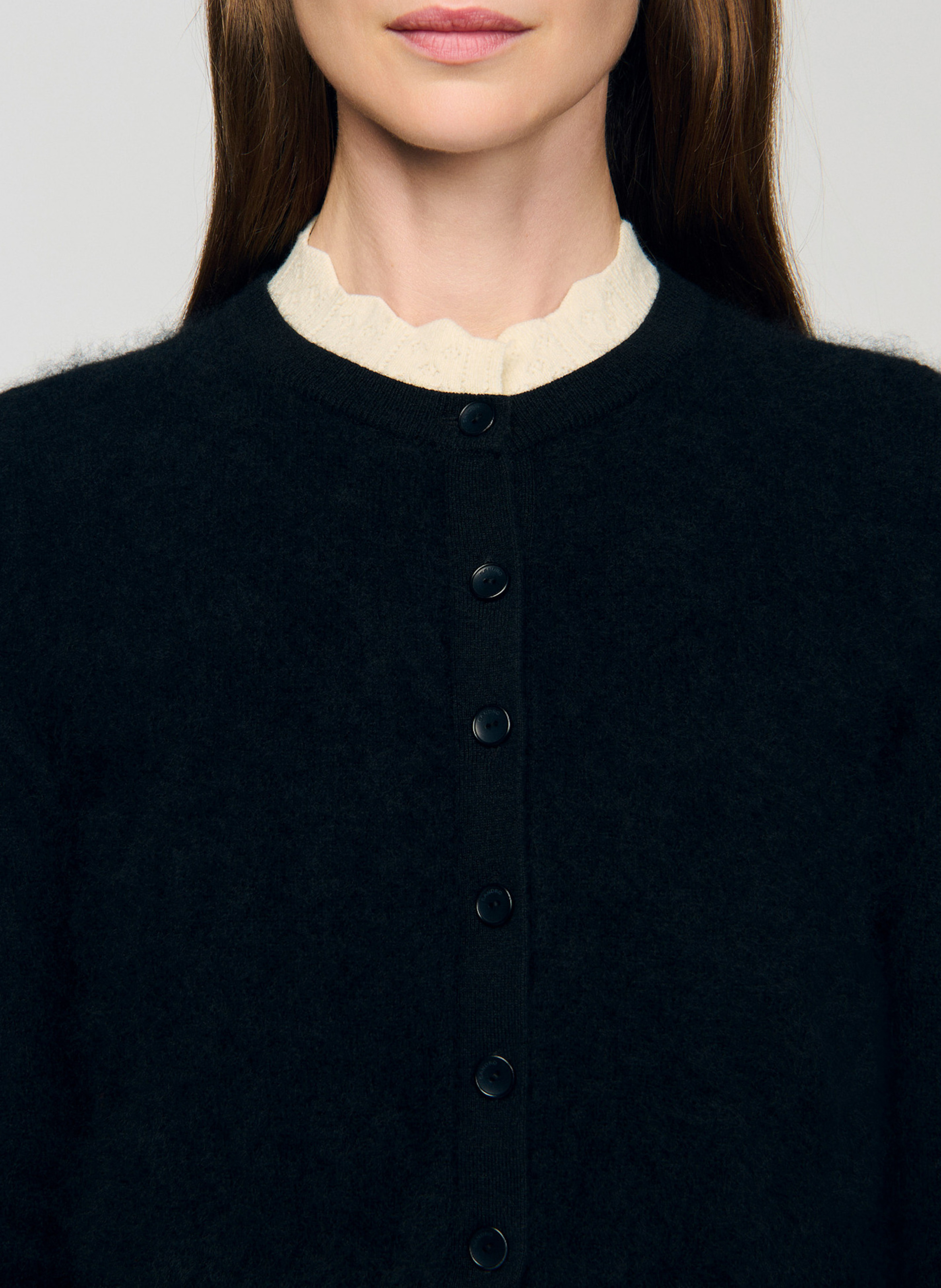 Gilet col rond en laine SANDRO Noir