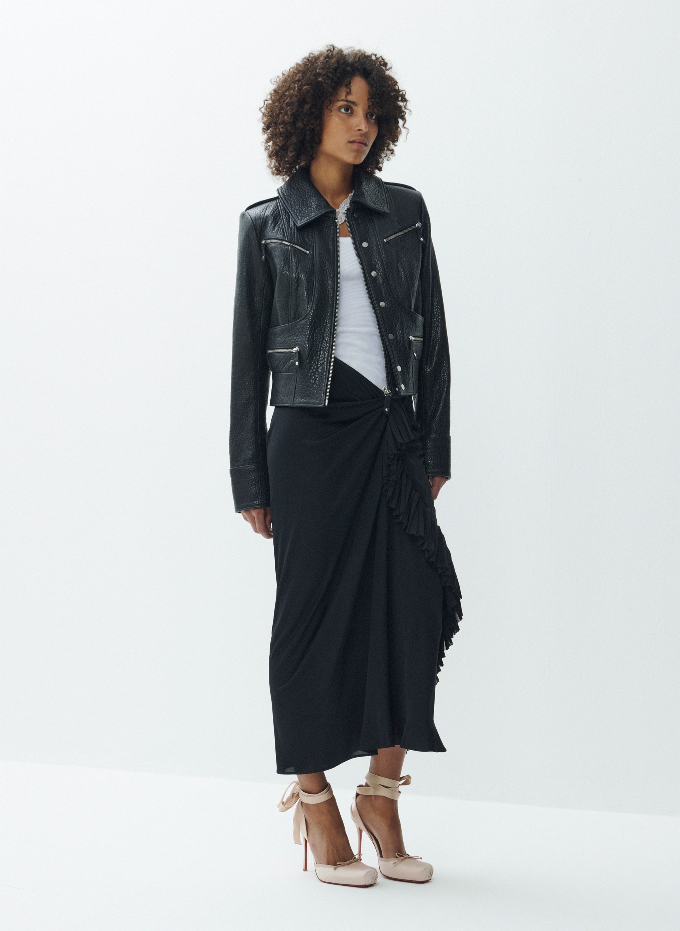 Jupe midi drapée avec détail à volants VAILLANT Noir