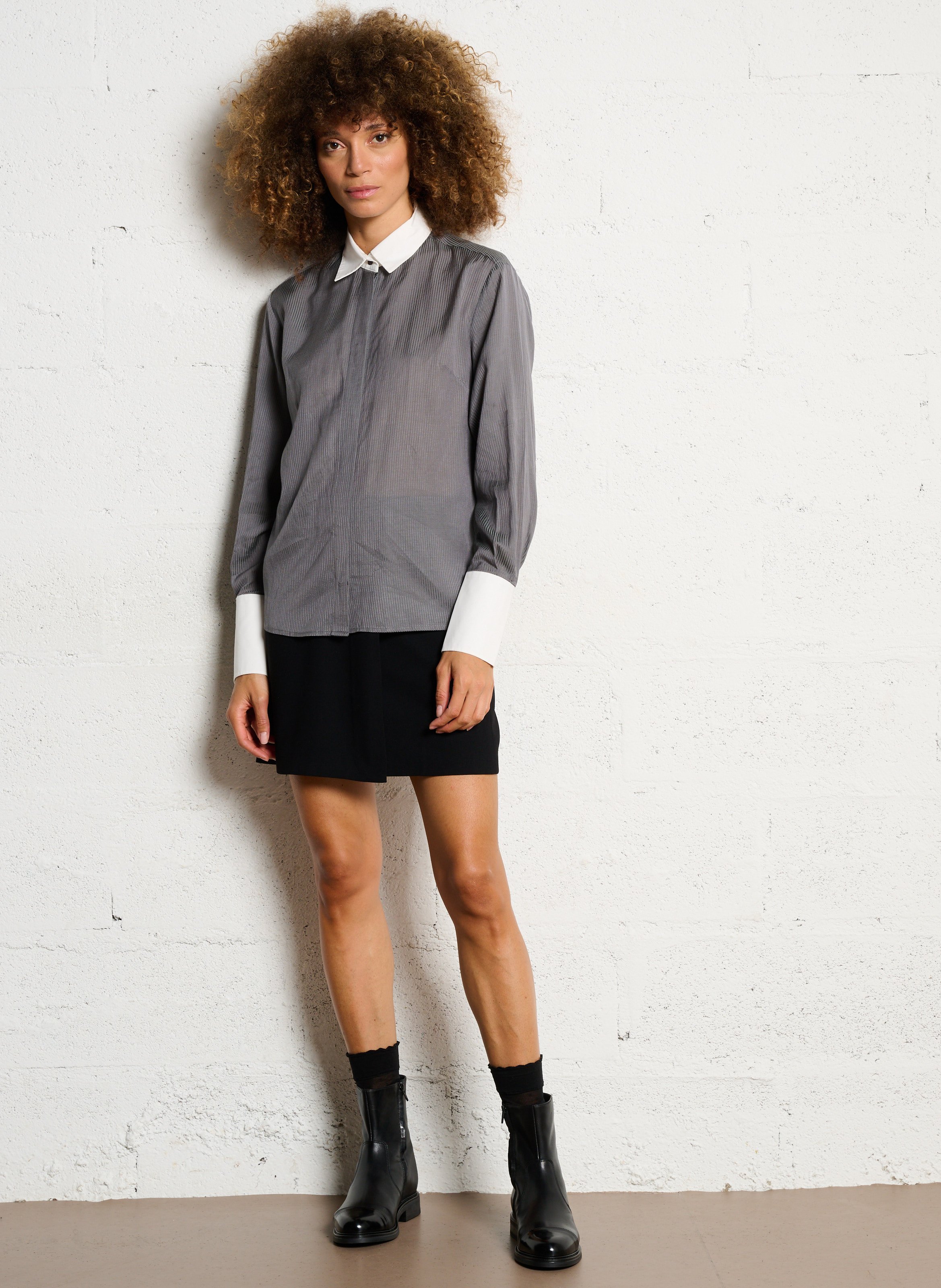 Chemise à rayures col classique IKKS Gris