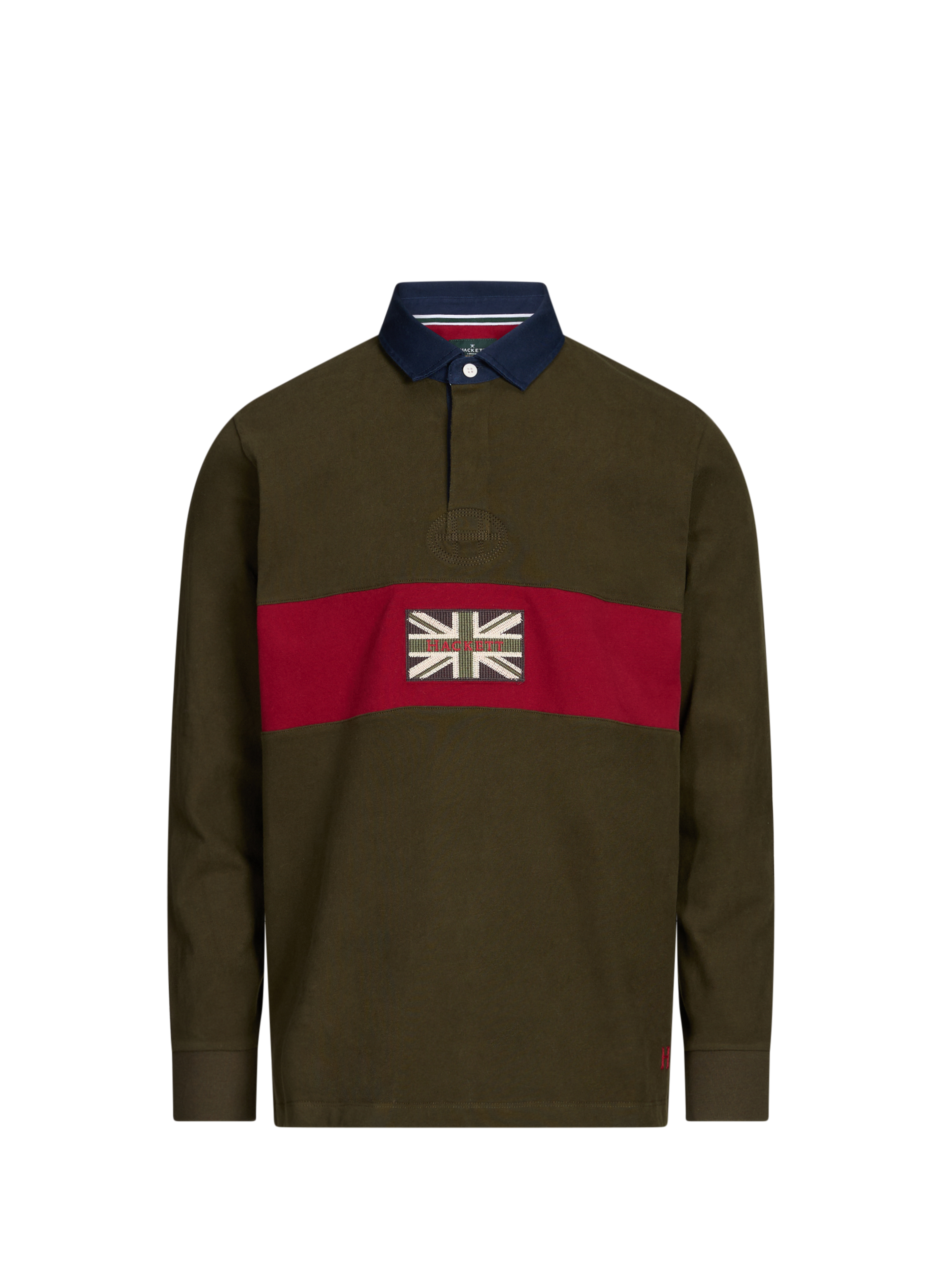 HACKETT Polo rayé à manches longues en coton Kaki