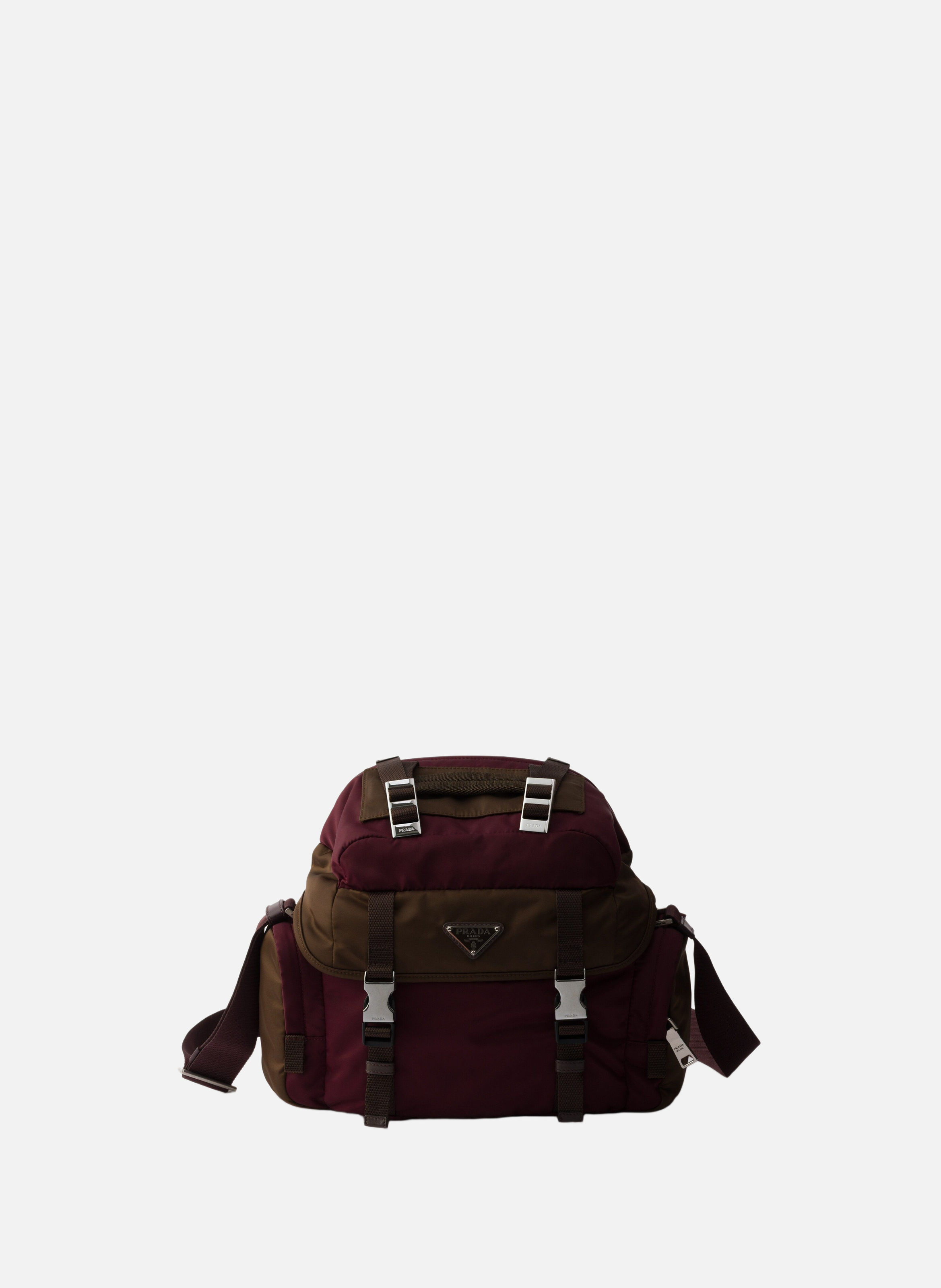 Sac porté épaule en re-nylon et cuir PRADA Rouge