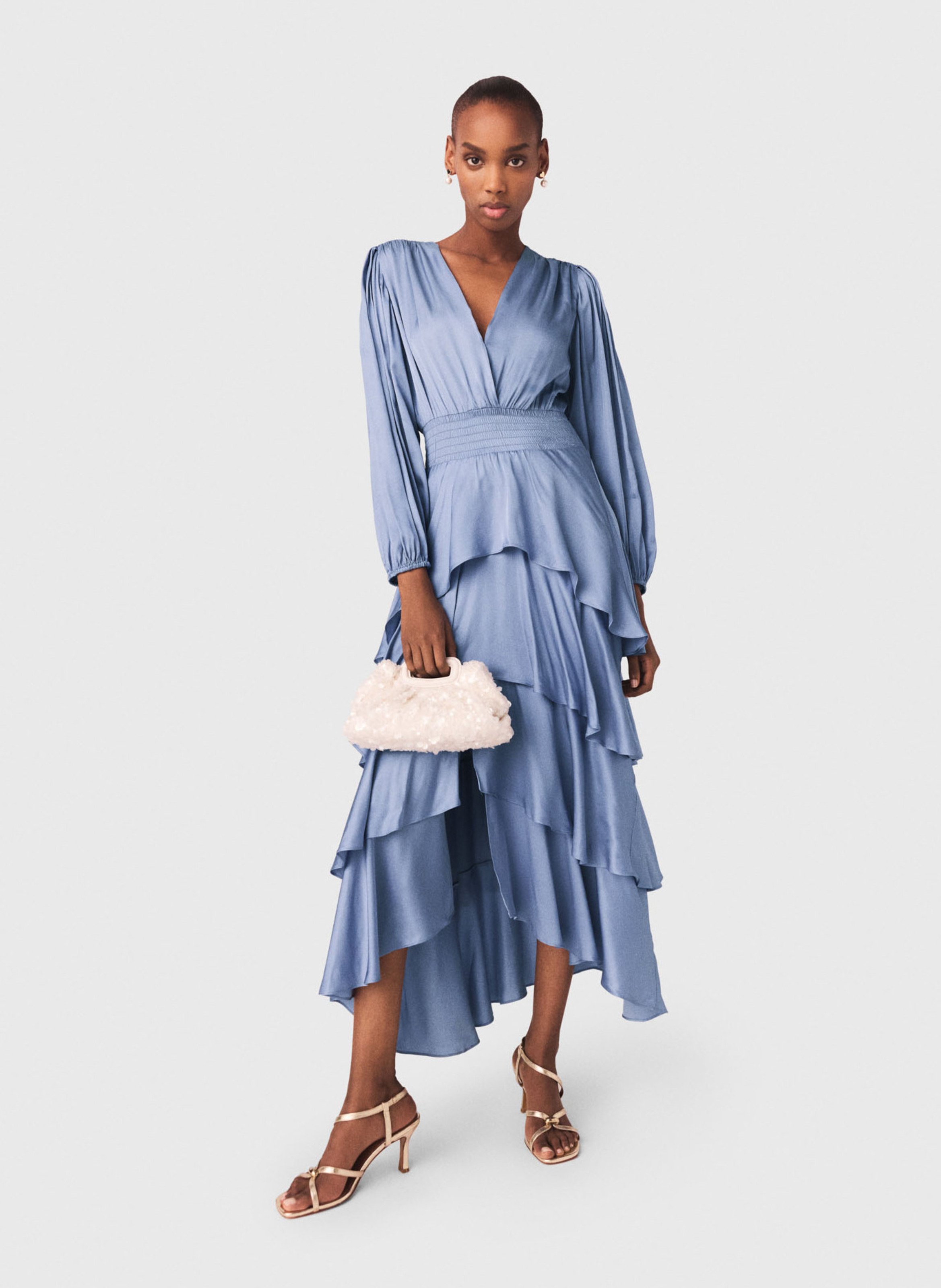 Robe longue cintrée col v MAJE Bleu