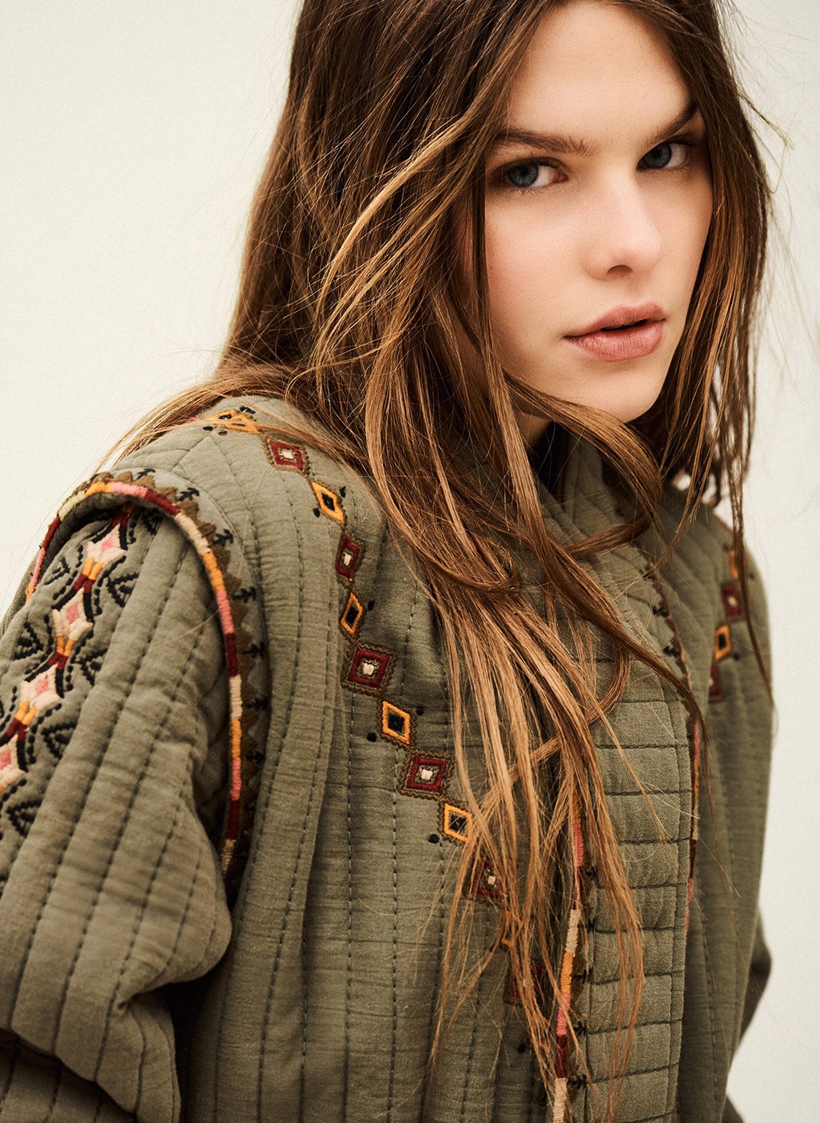 Veste col châle en coton cocoon BA&SH Kaki