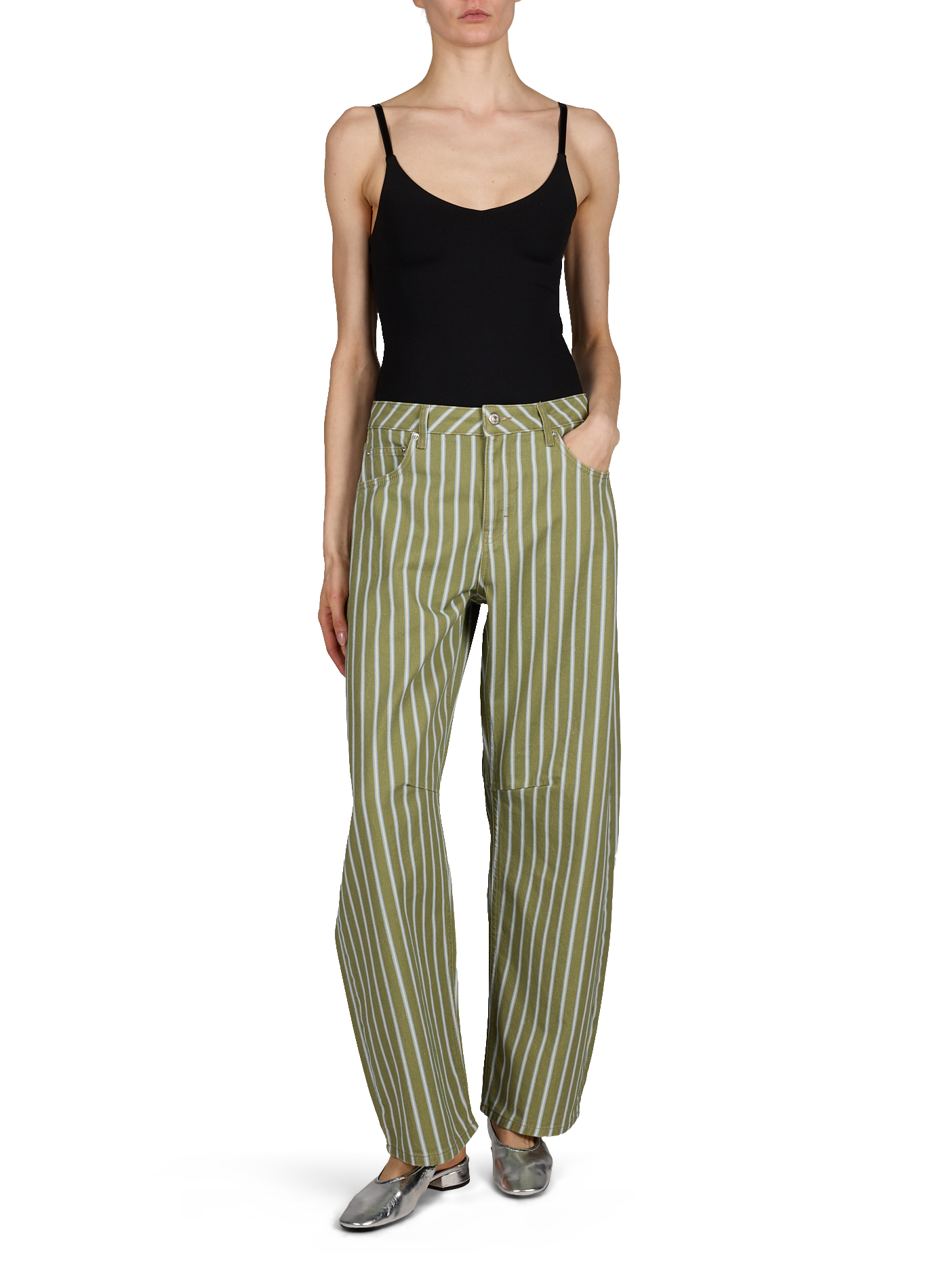 Striped cotton Tsbara barrel jeans TOPSHOP Green