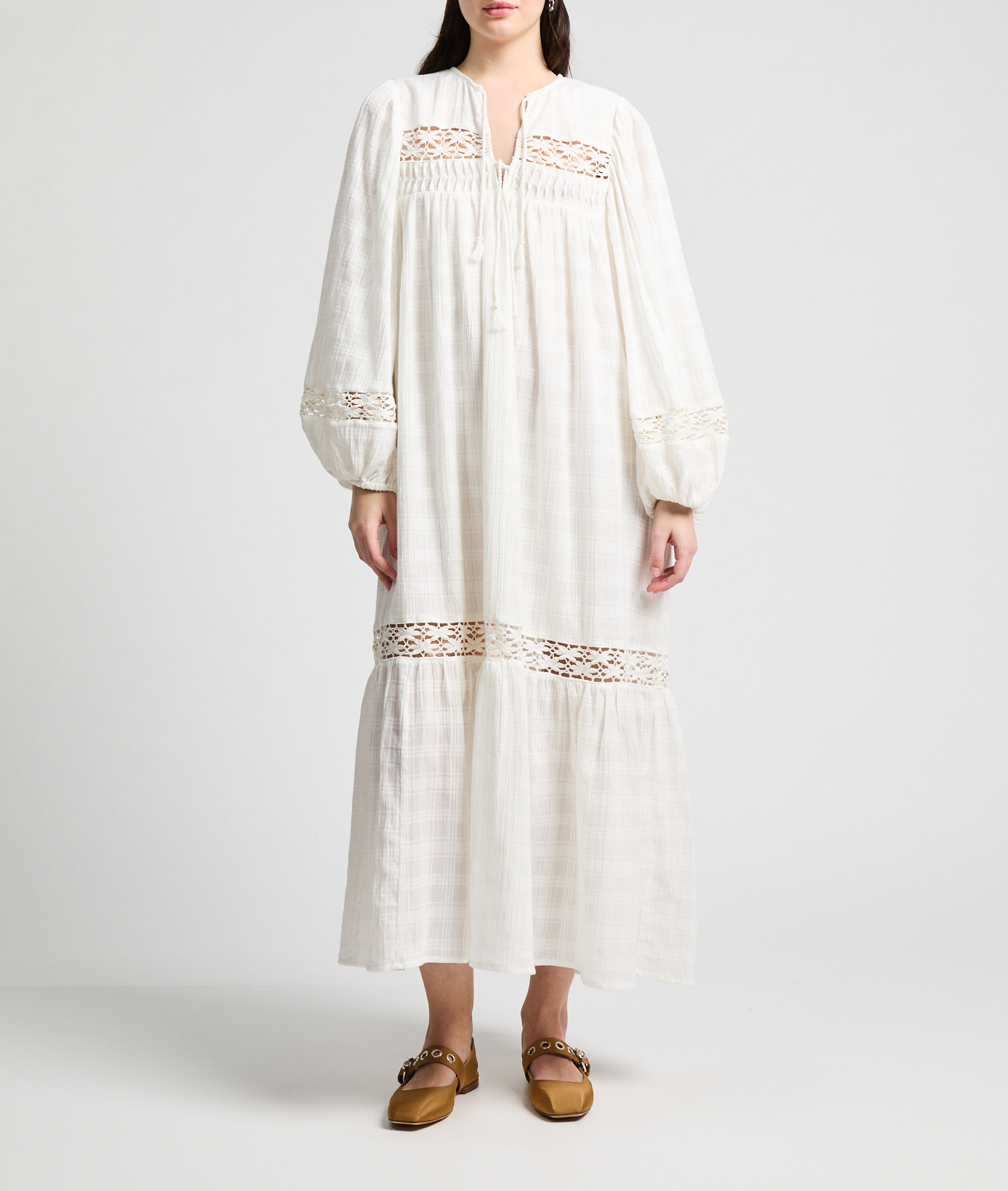 Long embroidered organic cotton dress LOUISE MISHA Beige