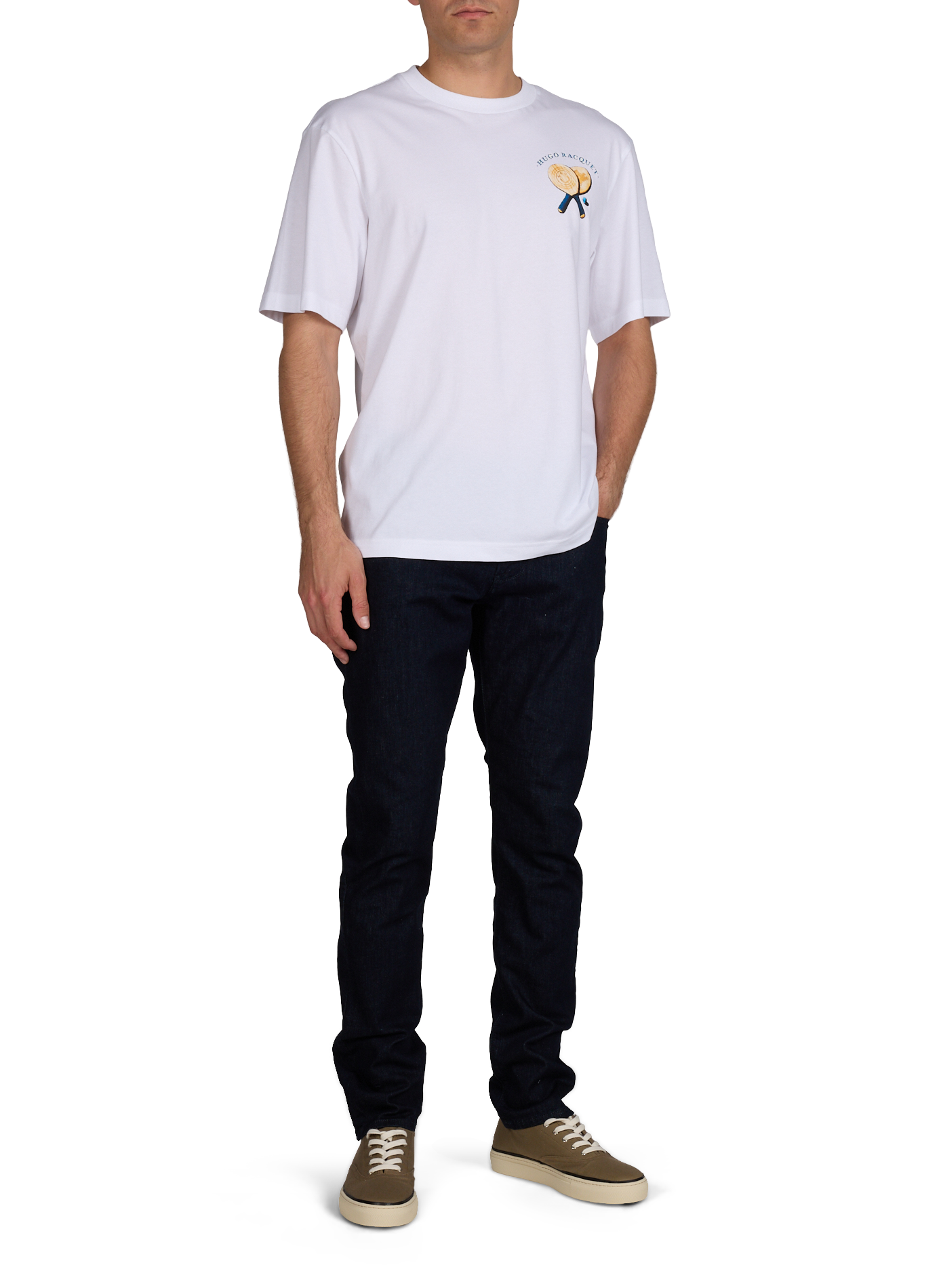 Biker-style cotton t-shirt HUGO BLUE White