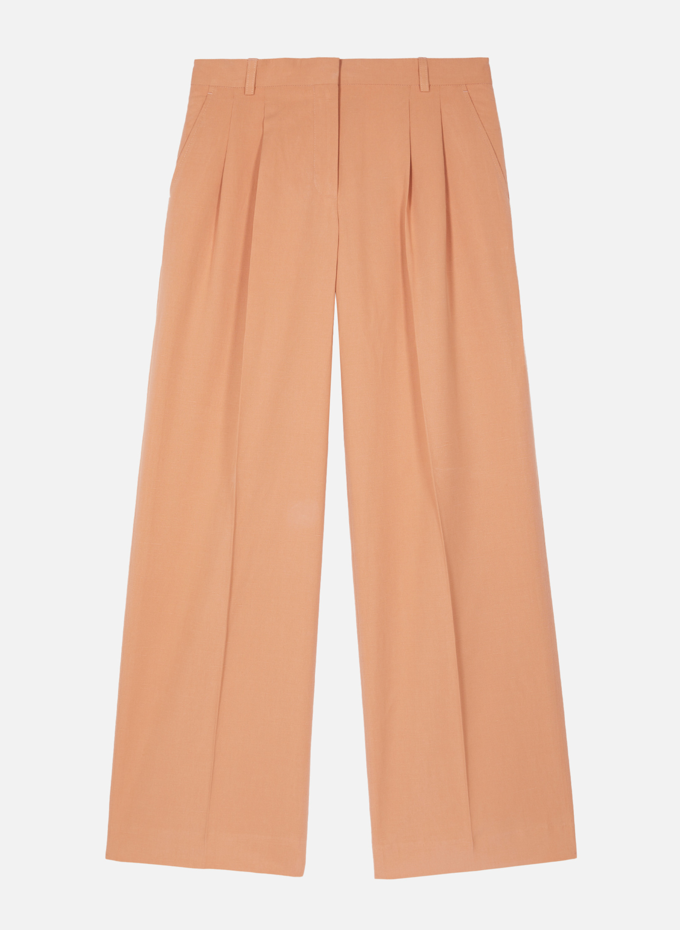 Pantalon de tailleur à pinces large en lin et coton THE KOOPLES Marron