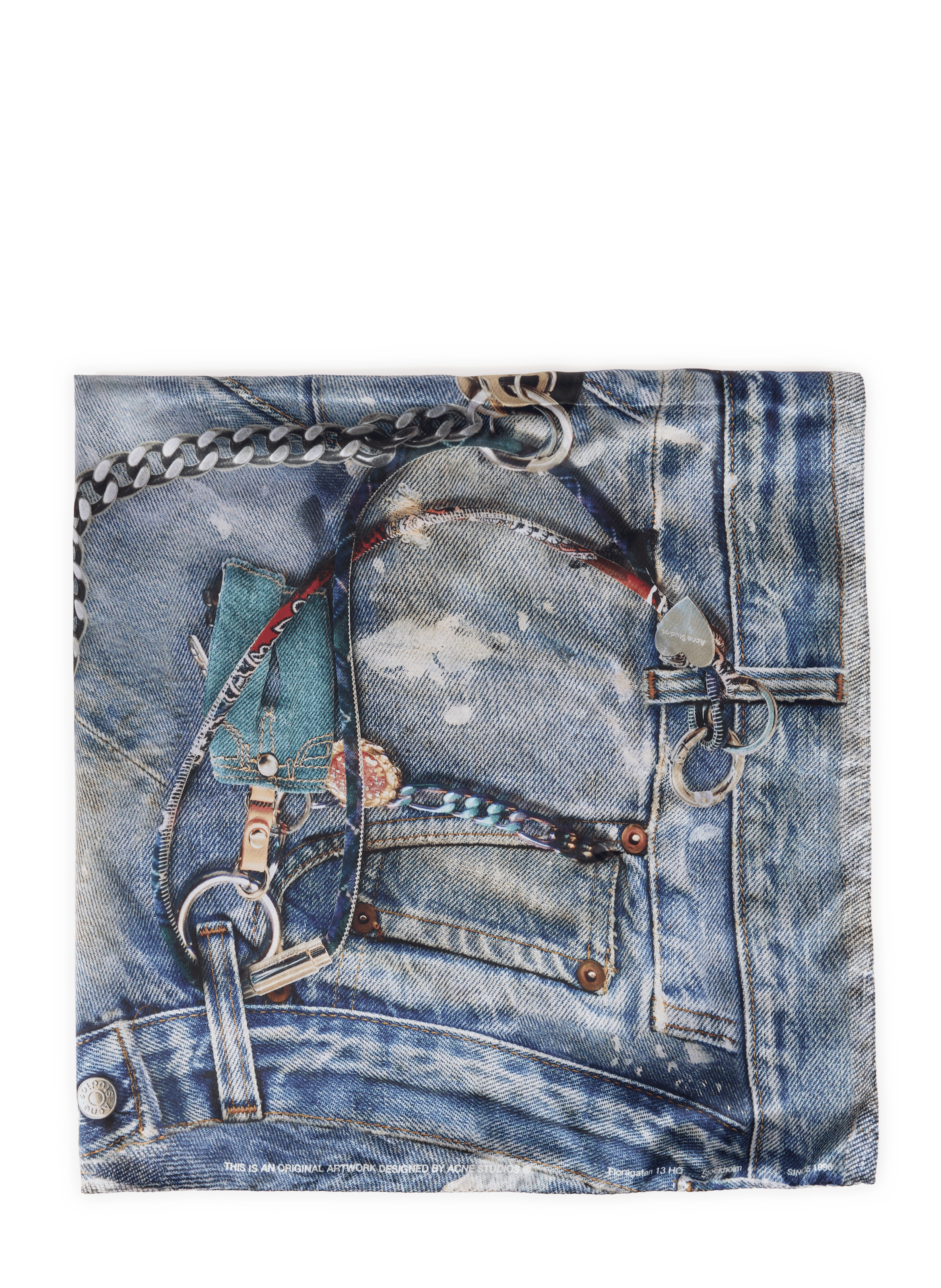 Silk printed denim scarf ACNE STUDIOS Blue