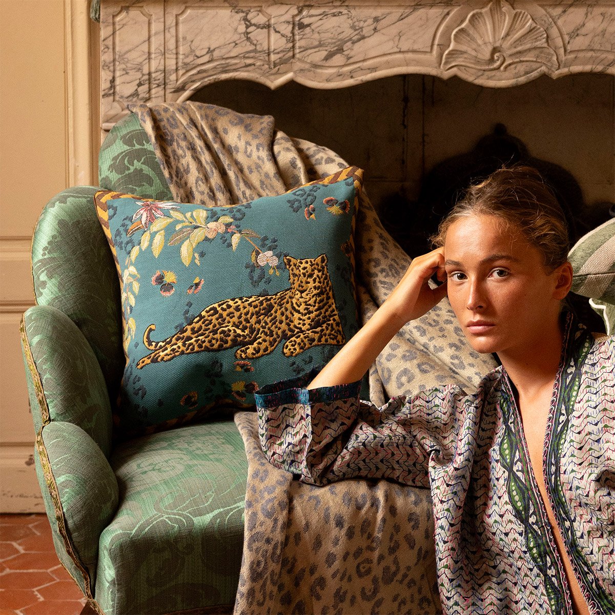 Housse de coussin en coton, orchidia YVES DELORME Bleu