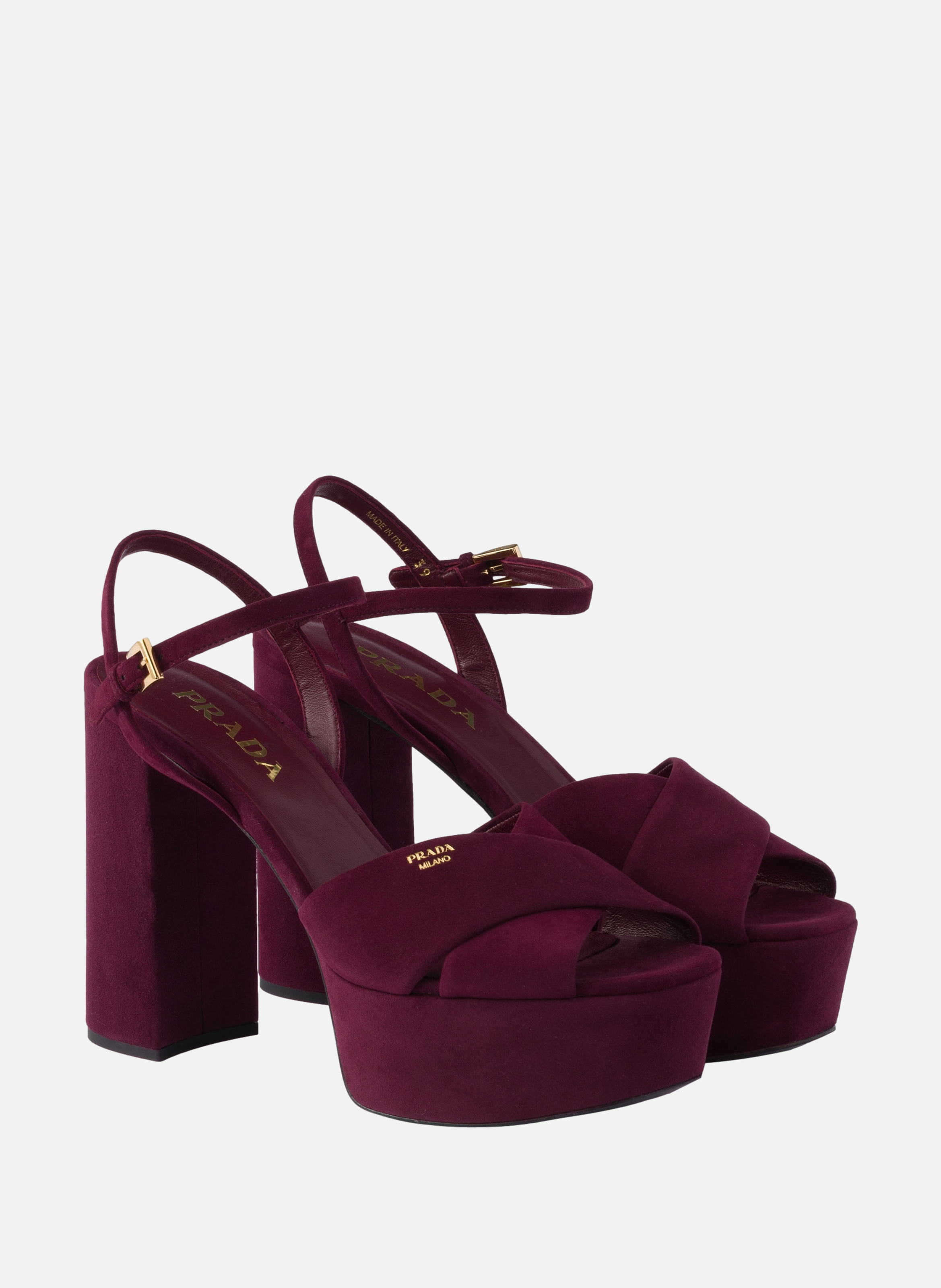 Sandales compensées en veau velours PRADA Rouge