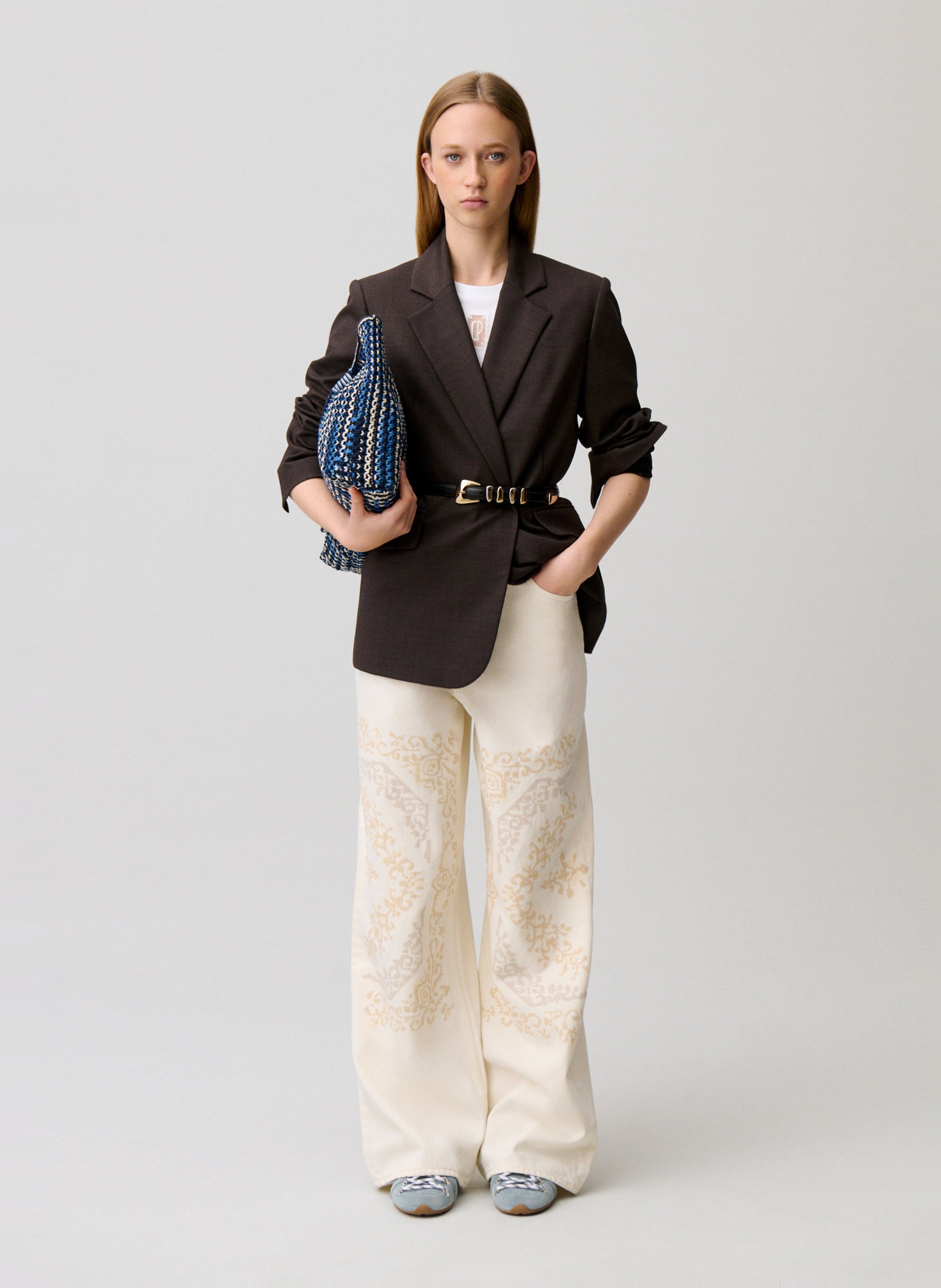 Veste tailleur droite unie en laine mélangée villagabis CLAUDIE PIERLOT Marron