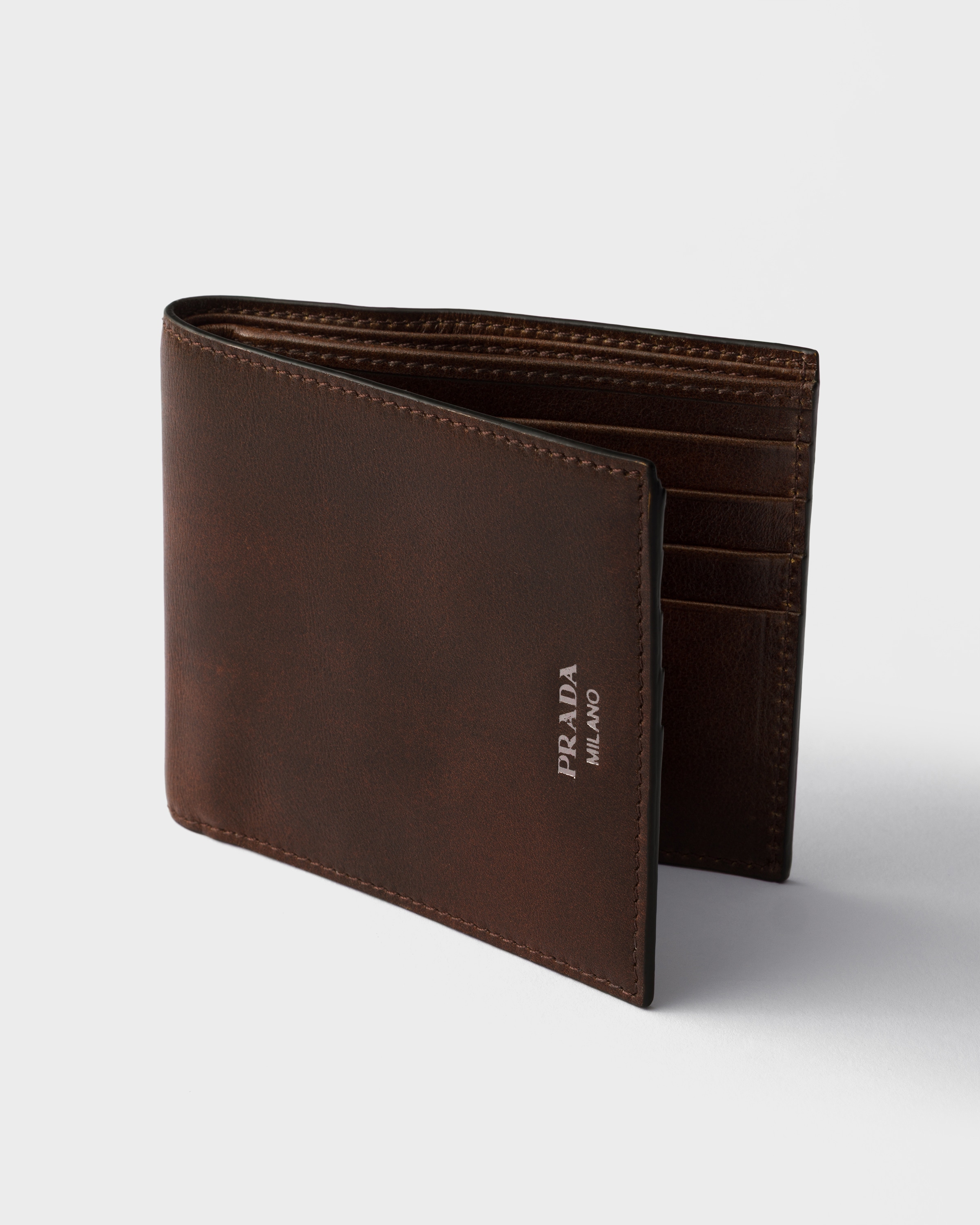 Portefeuille en cuir vieilli PRADA Marron