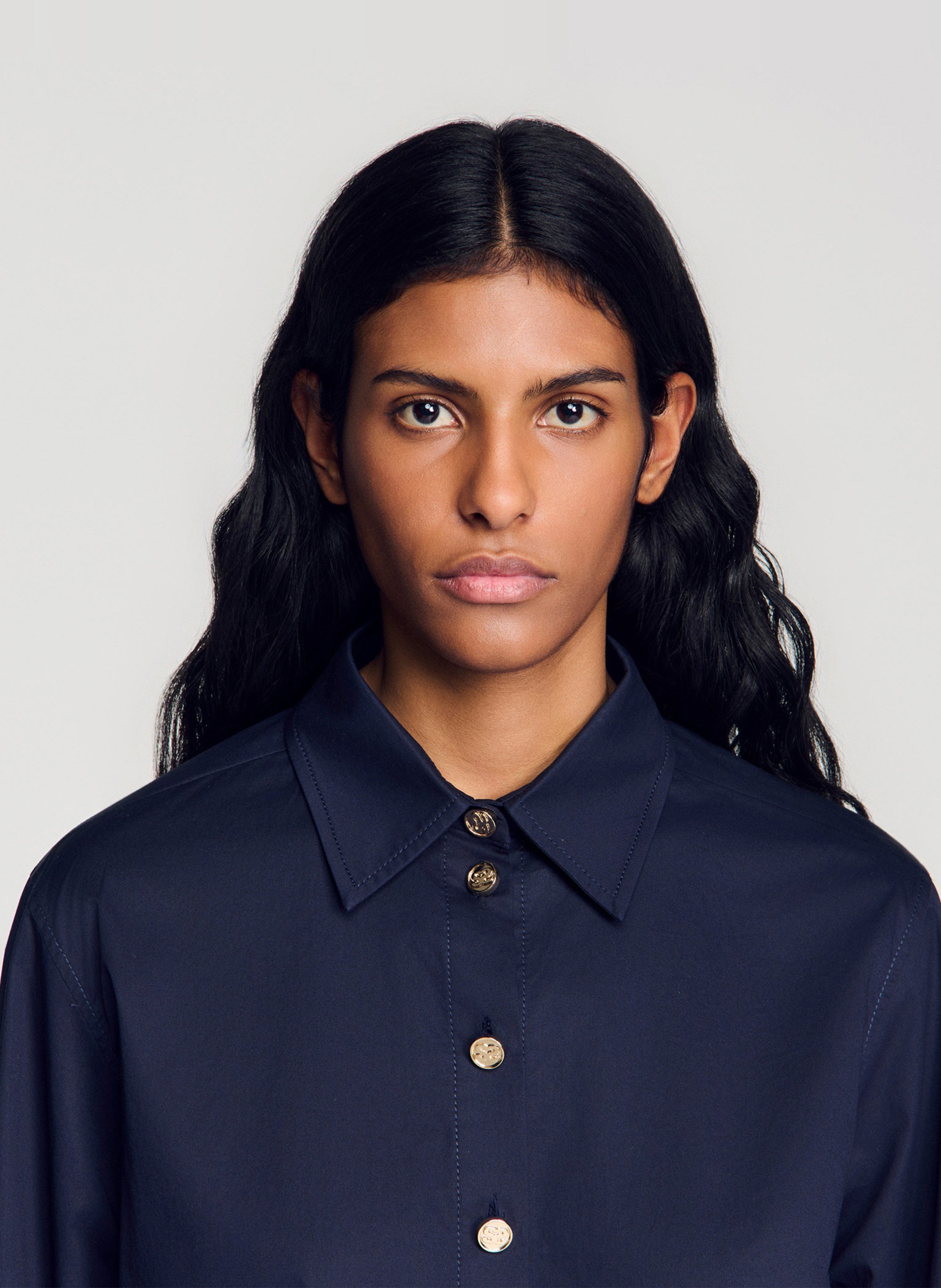 Chemise oversize col classique en coton mélangé SANDRO Bleu