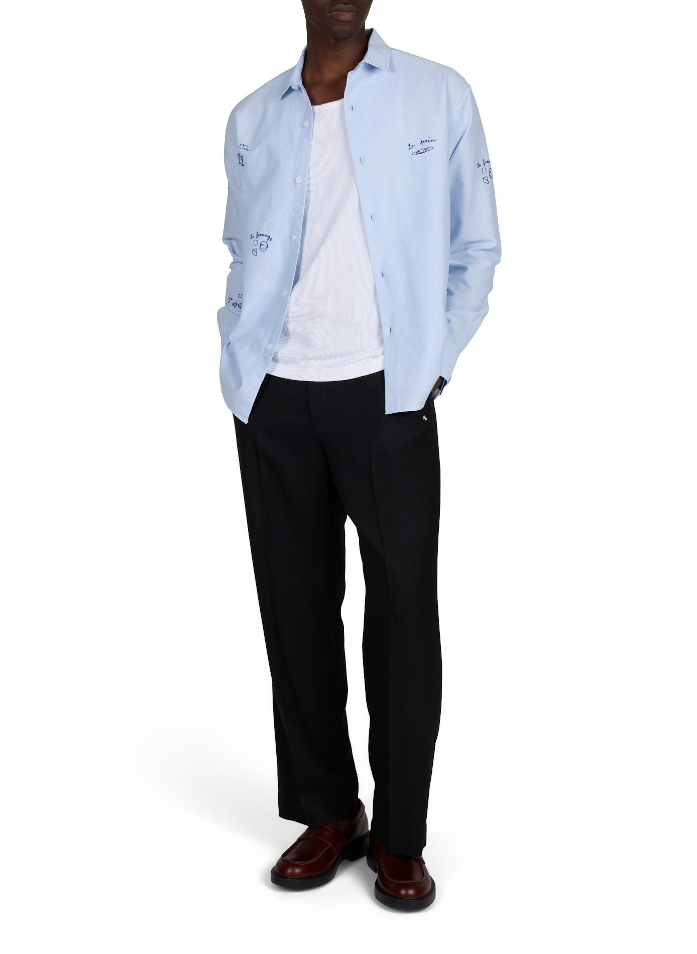 Straight shirt with classic collar in embroidered cotton MAISON LABICHE Blue