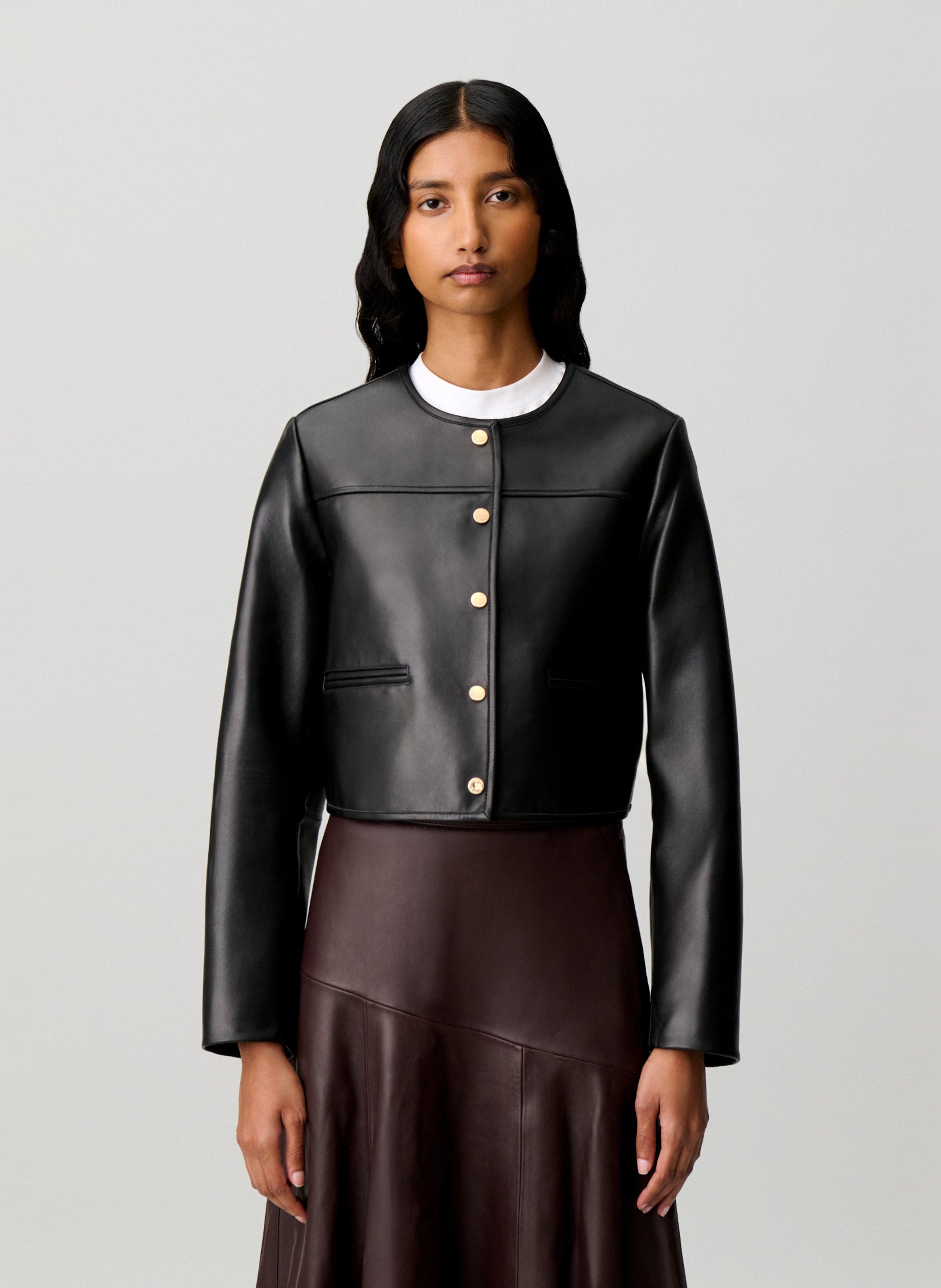 Veste en cuir droite CLAUDIE PIERLOT Noir