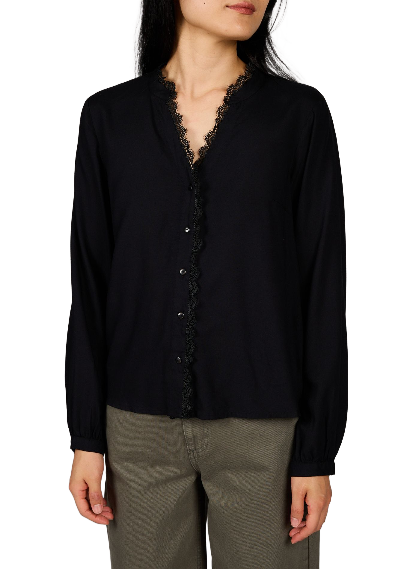 Bluse VIGRACE mit V-Ausschnitt und Spitze VILA Schwarz
