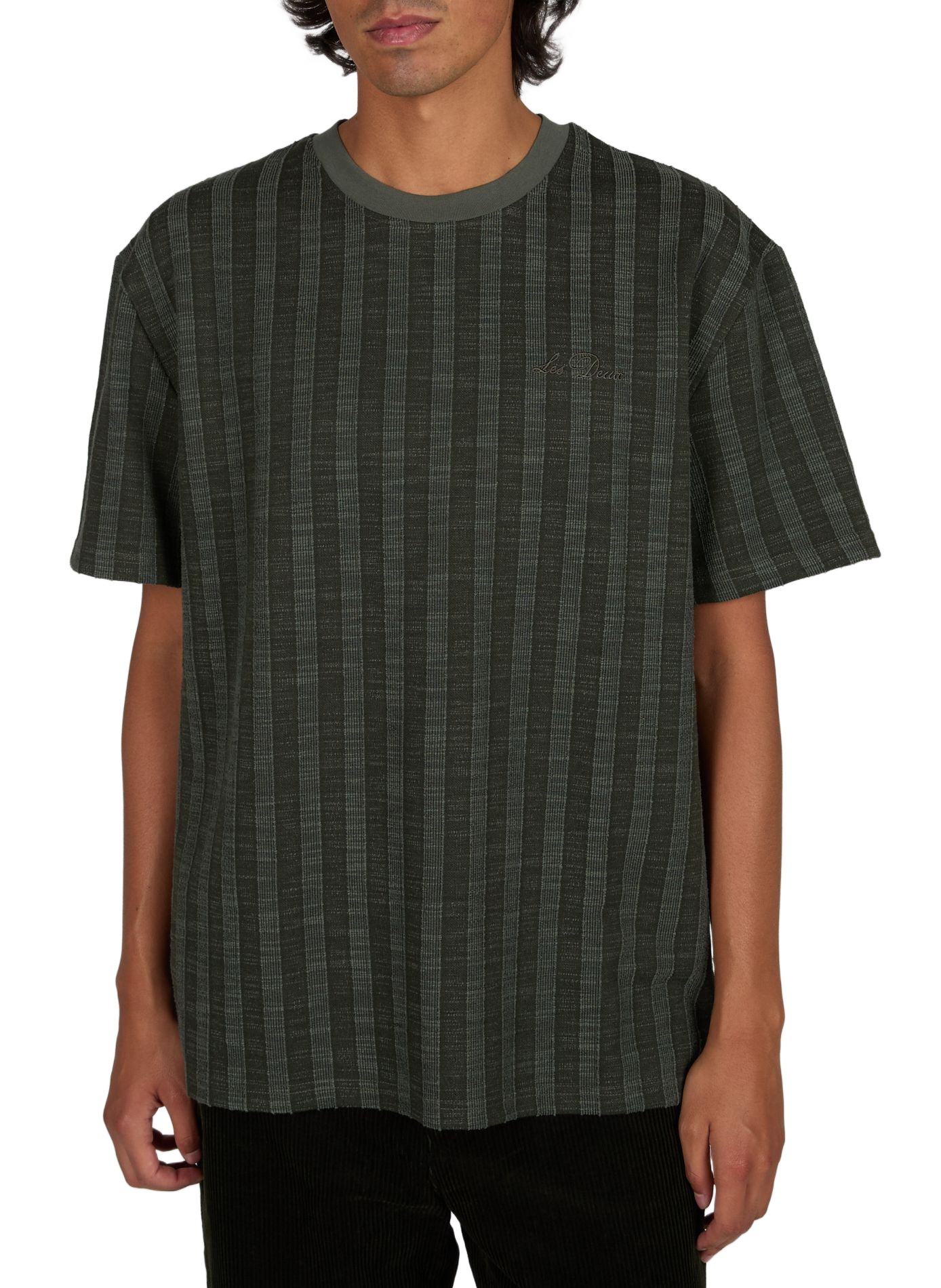 Textured straight fit T-shirt with pattern LES DEUX Green