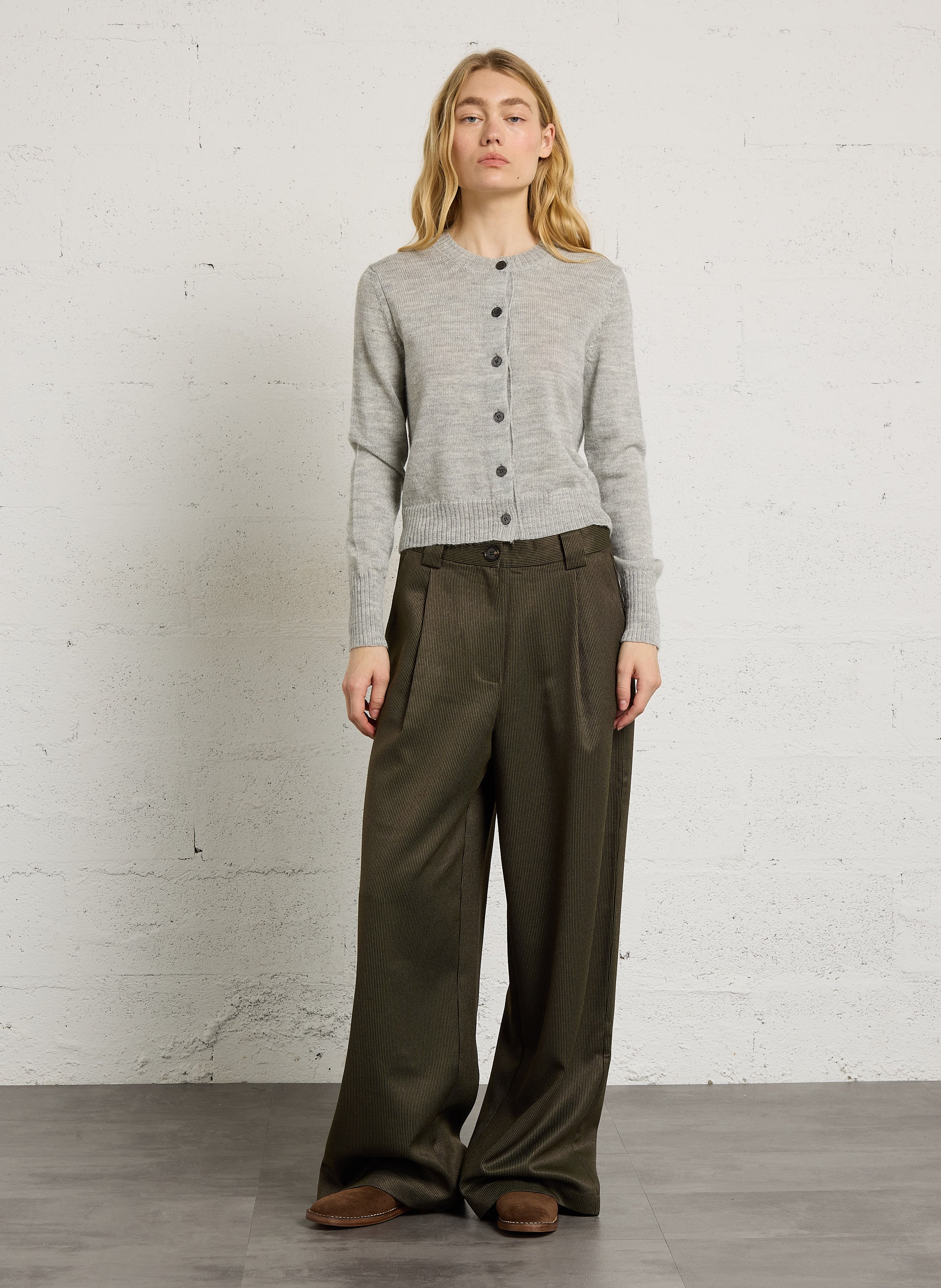 Gilet droit col rond en laine mérinos et alpaga griffith SOEUR Gris