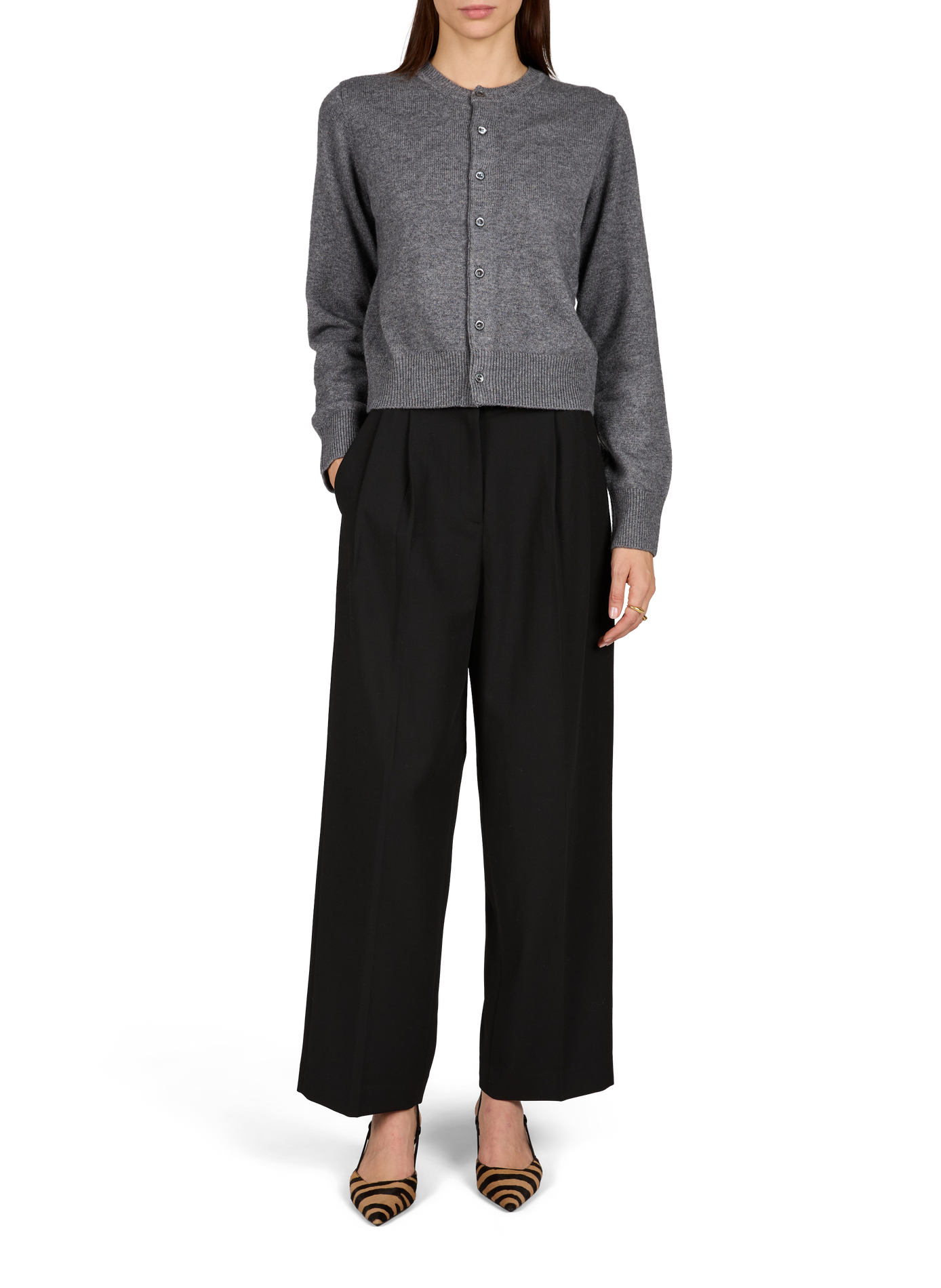 Straight round neck buttoned cardigan DUNST Grey