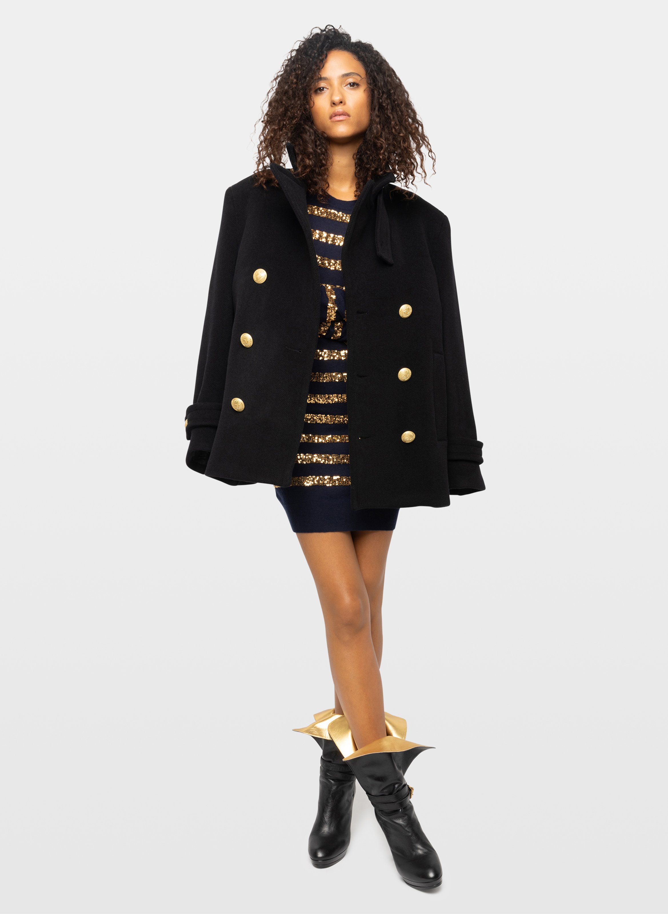 Manteau droit boutonné en laine mélangée masivo ZADIG&VOLTAIRE Noir