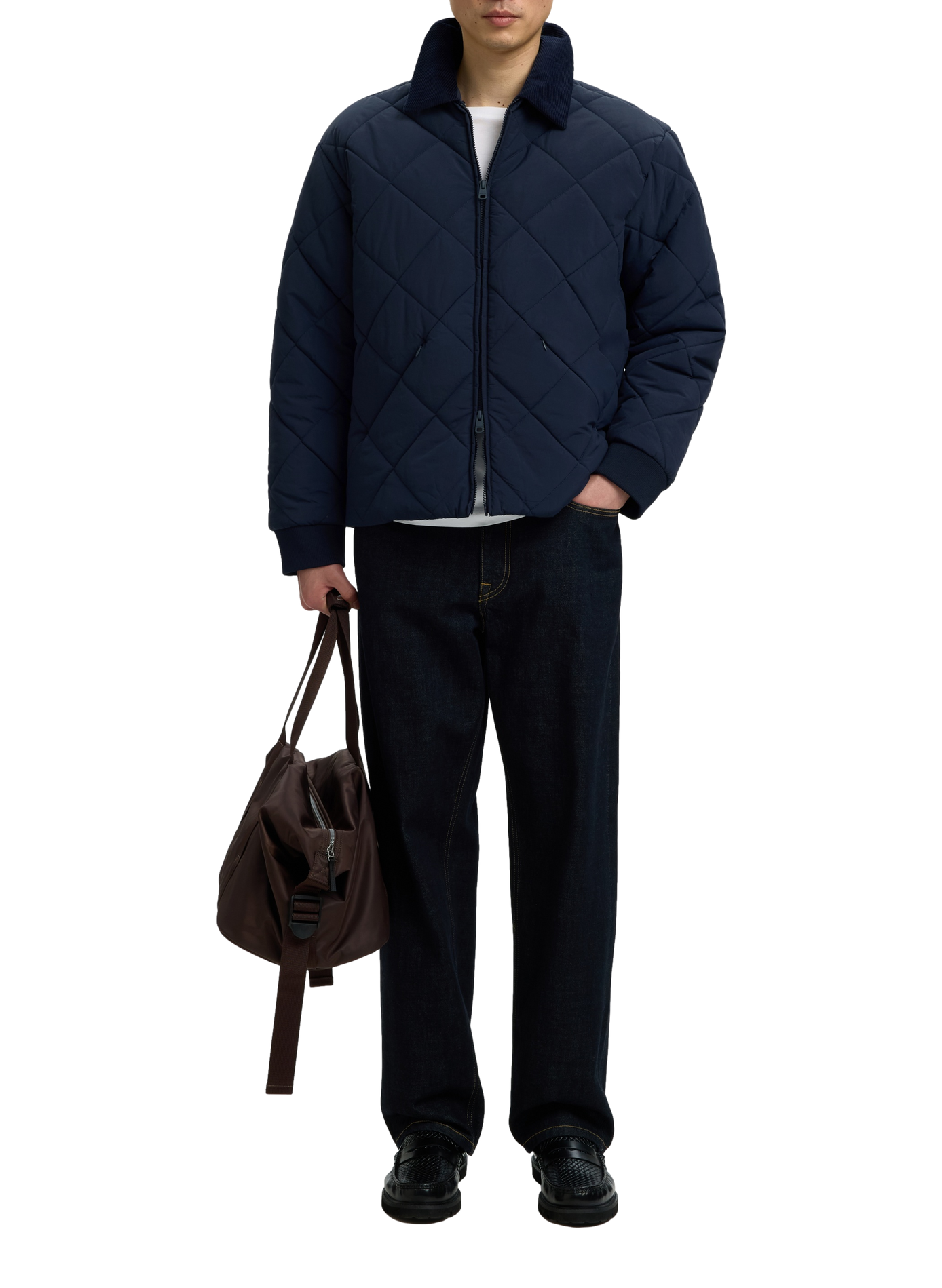 Gerade geschnittene Jacke mit klassischem Kragen und Steppung SELECTED Blau