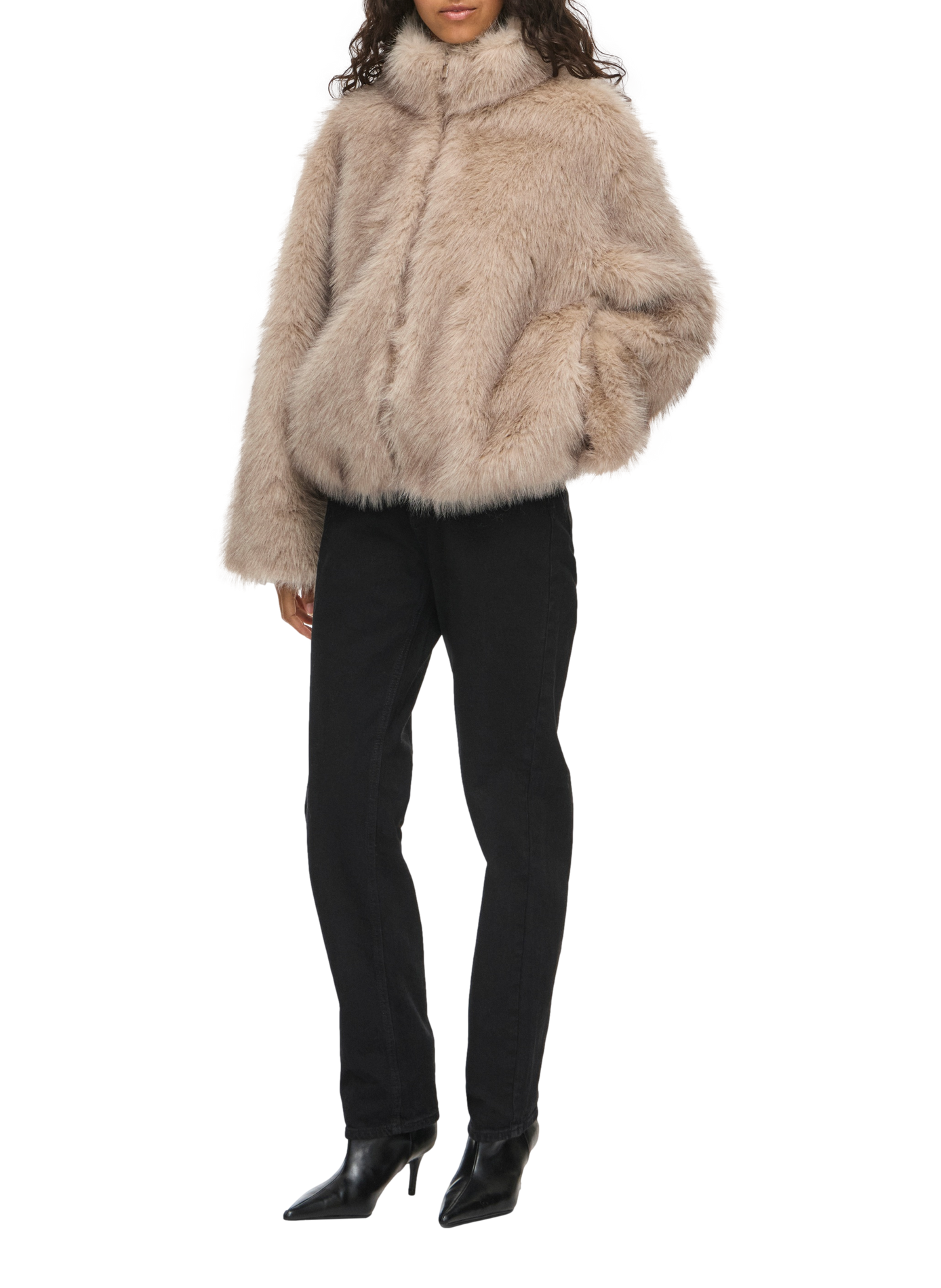 Oversized faux fur-effect jacket VILA Beige