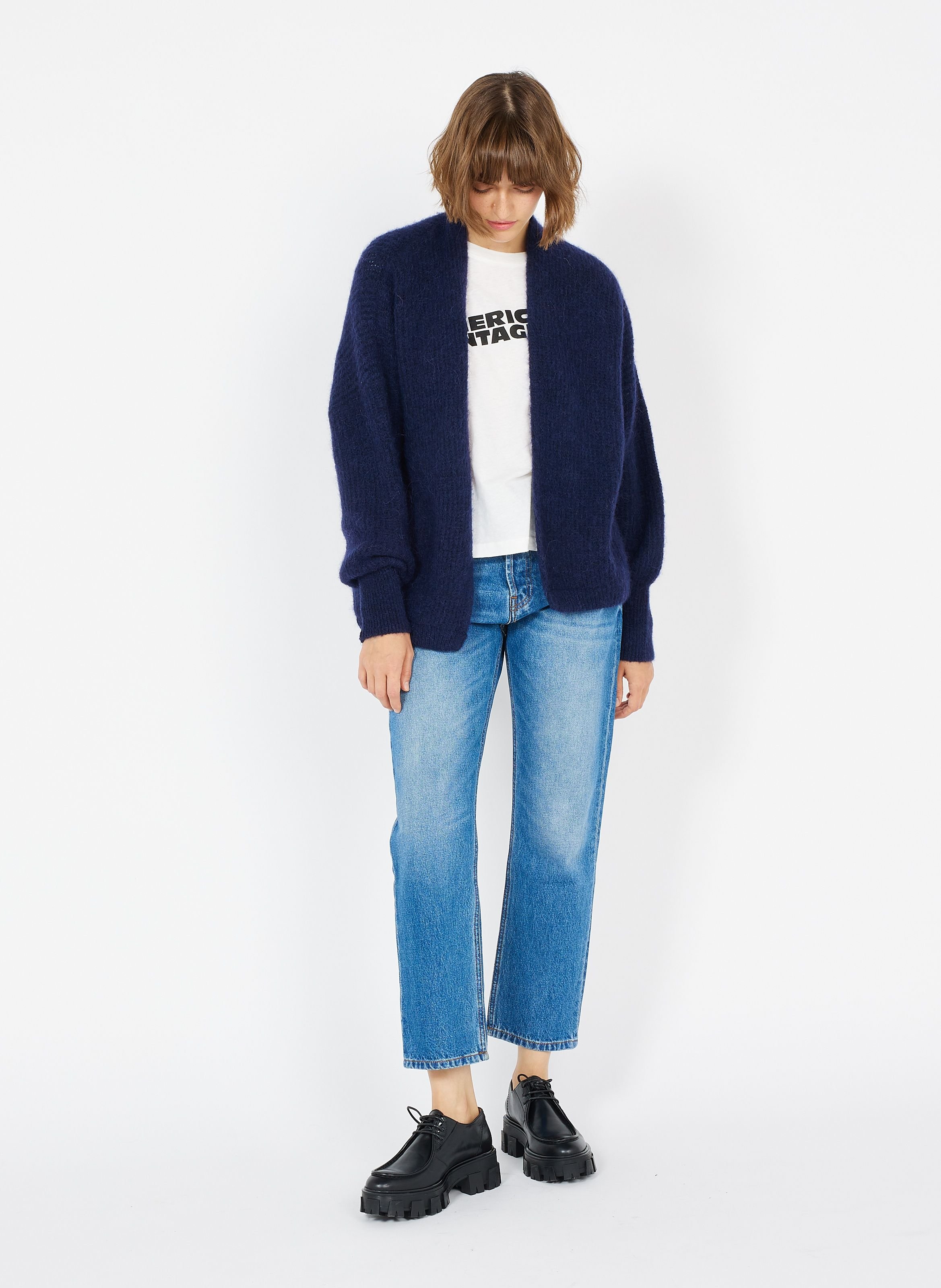 Gilet ouvert en laine et alpaga mélangé east AMERICAN VINTAGE Bleu