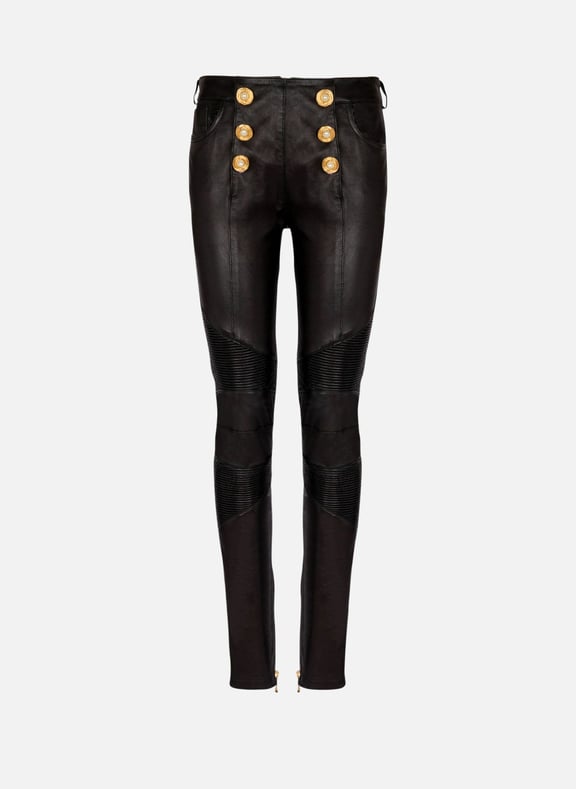 Pantalon biker slim en cuir d'agneau Noir by BALMAIN BALMAIN Pantalon biker slim en cuir d'agneau Noir