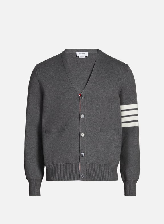 Milano Stitch 4-bar cotton Cardigan Grey by THOM BROWNE THOM BROWNE Milano Stitch 4-bar cotton Cardigan Grey