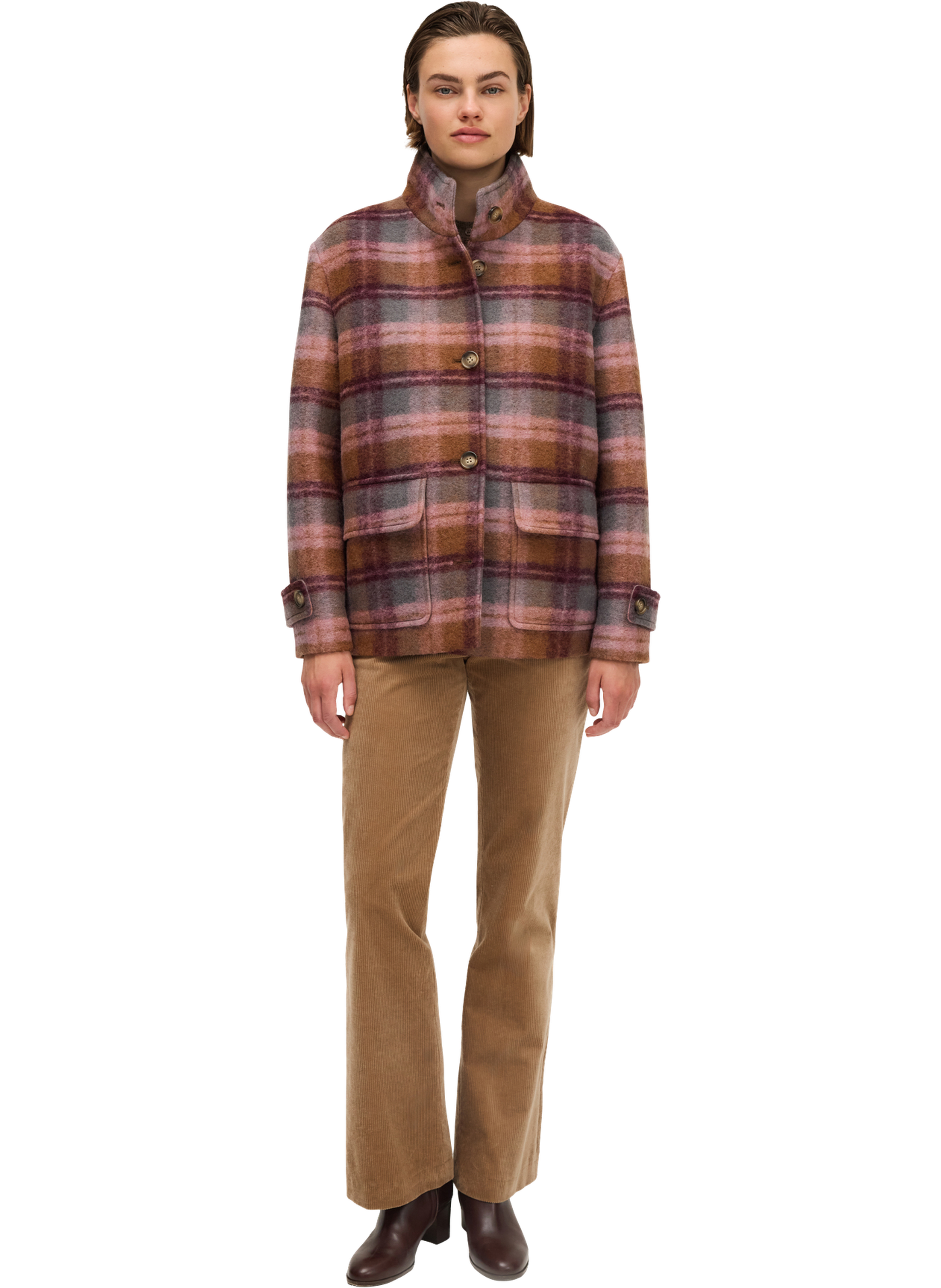 Manteau à col montant à carreaux - marlyse PABLO Rose