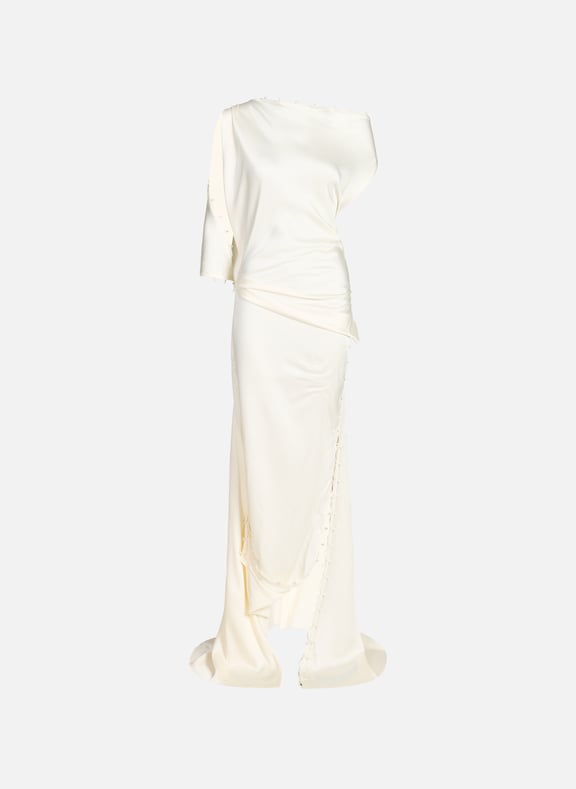 Robe longue satiné à détails rouleaux Beige by VICTORIA BECKHAM VICTORIA BECKHAM Robe longue satiné à détails rouleaux Beige