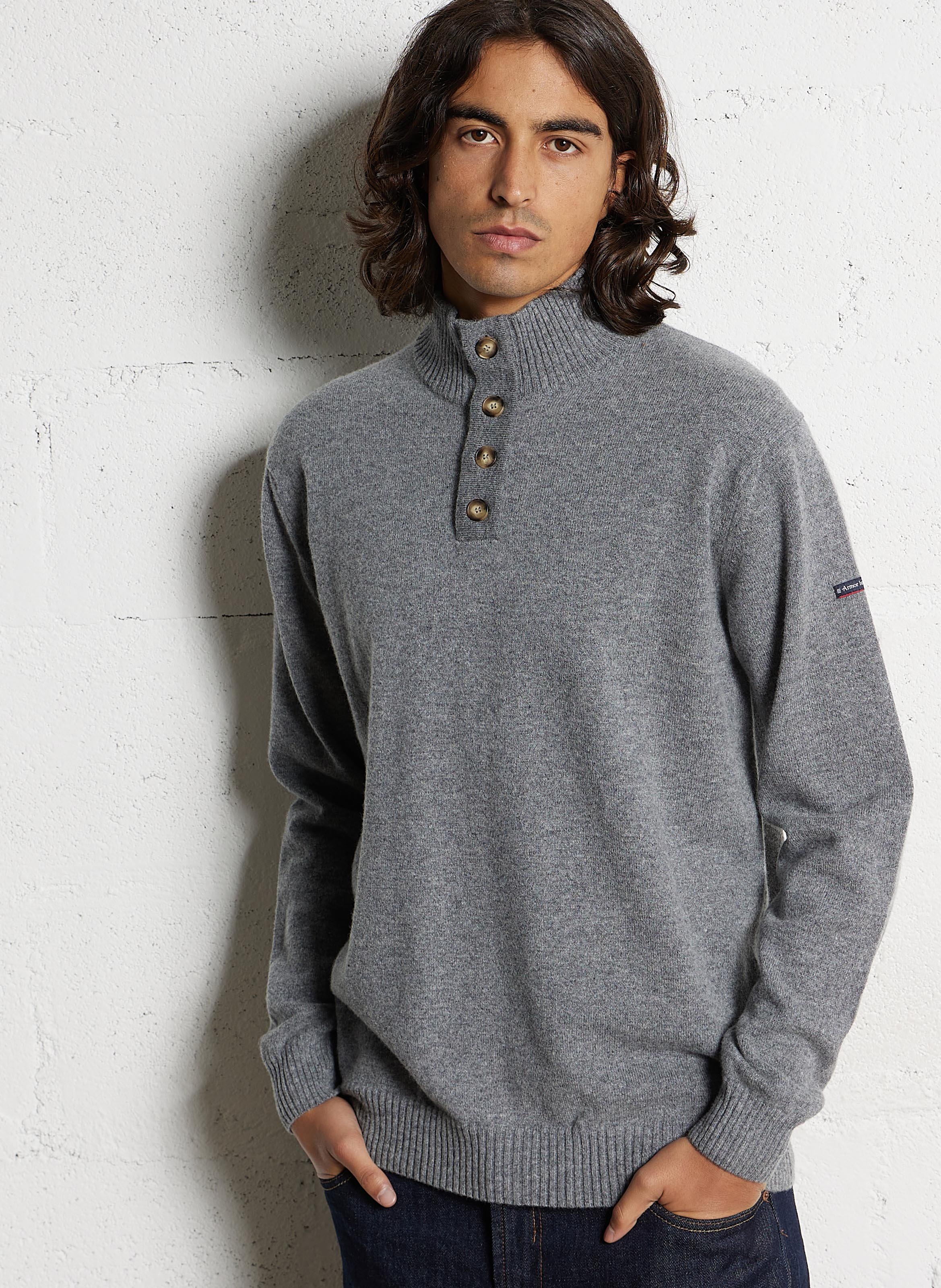 Pull droit col montant en laine ARMOR-LUX Gris