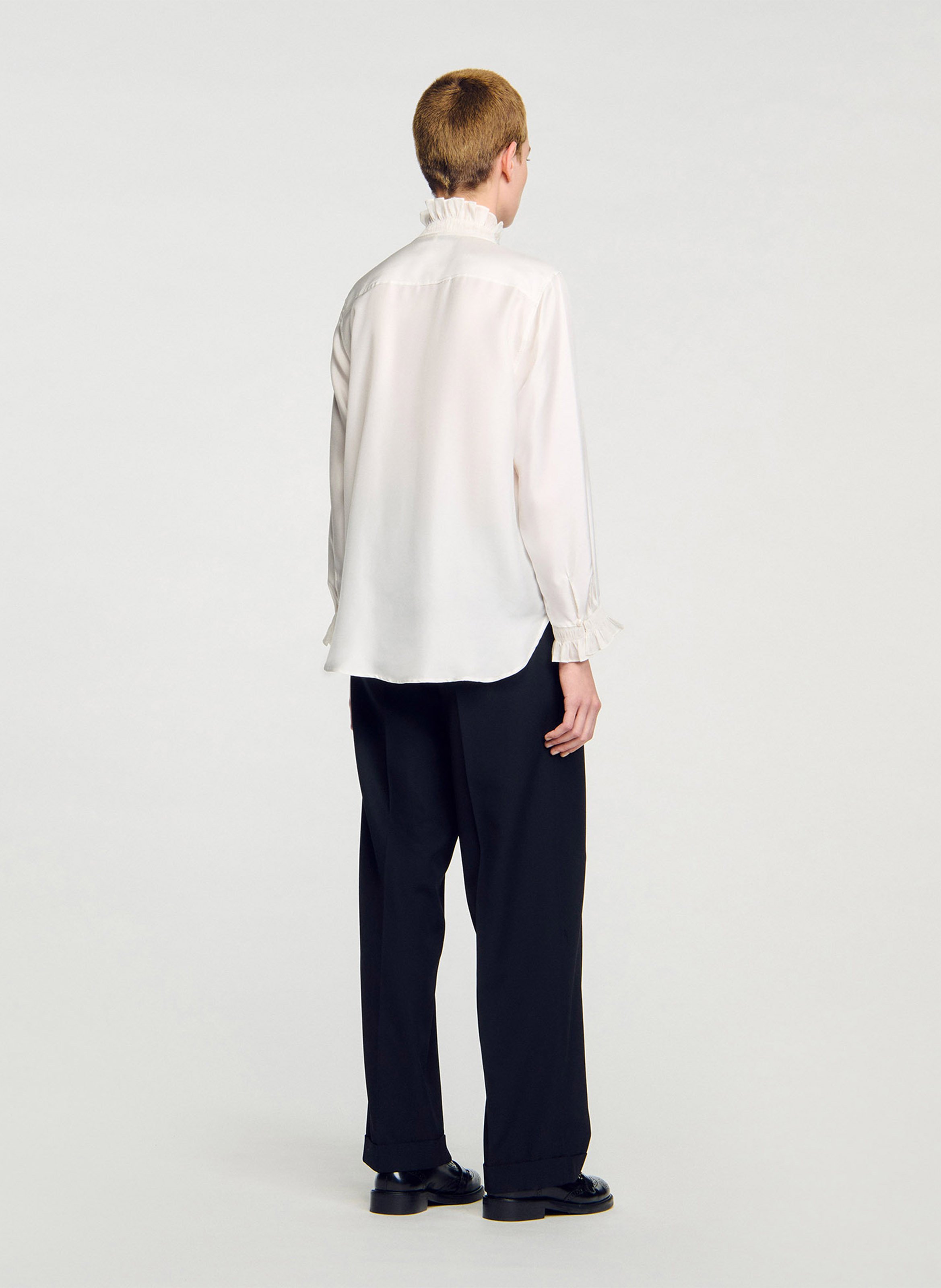 Chemise col victorien en soie SANDRO Blanc