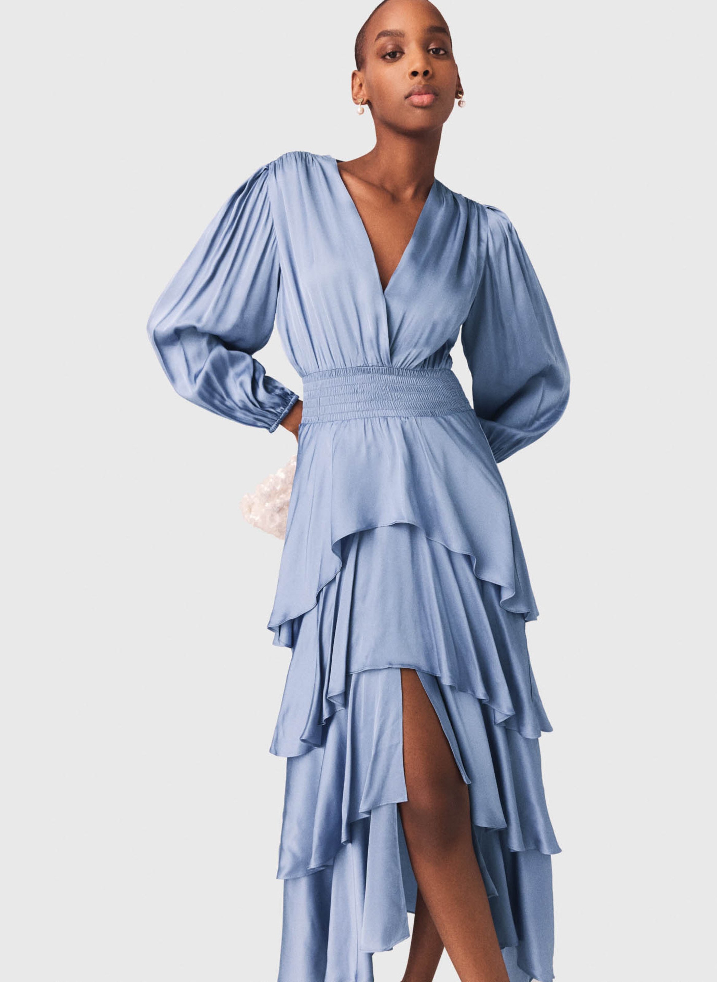 Robe longue cintrée col v MAJE Bleu