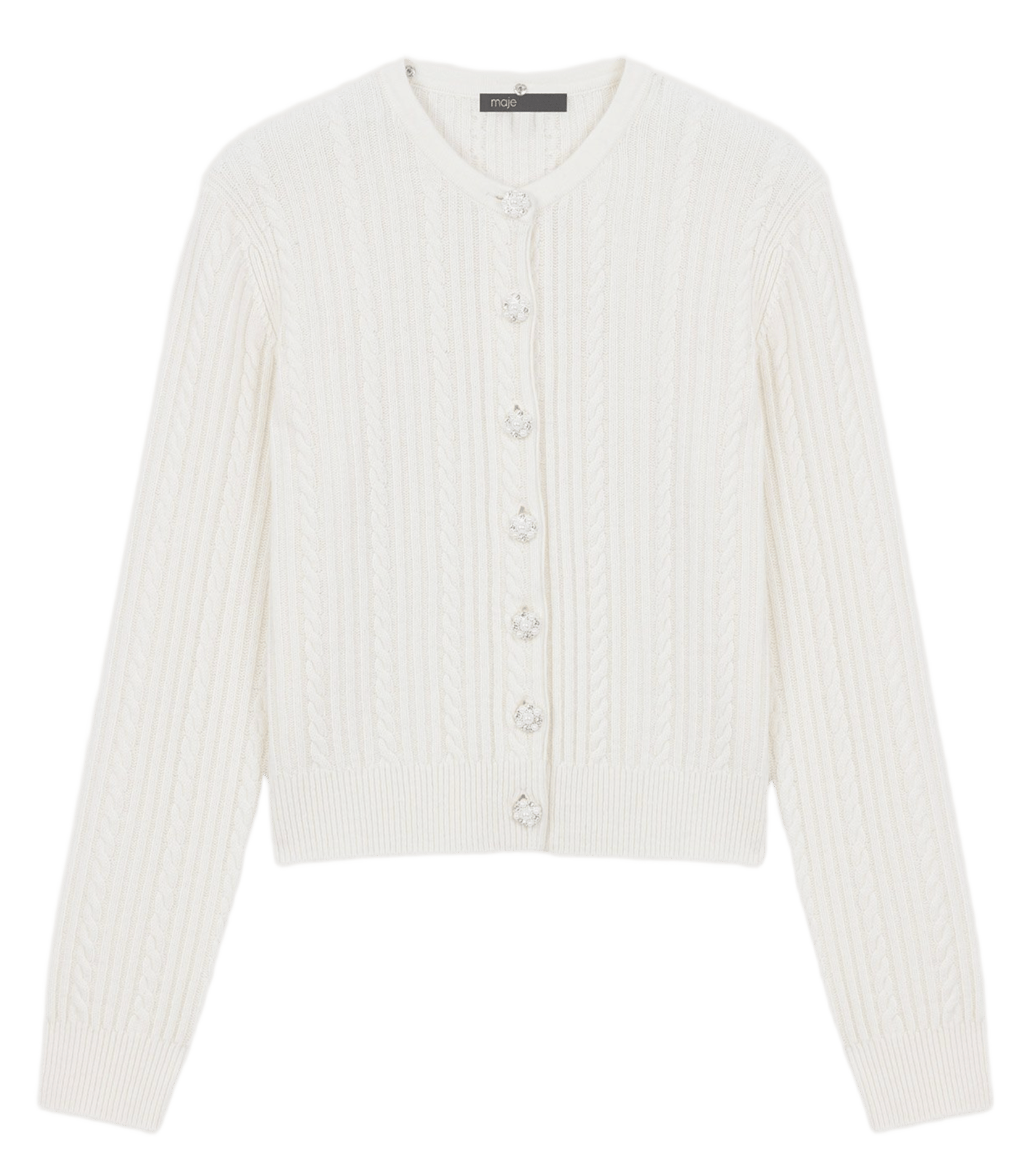 Cardigan en maille tressée avec strass Beige