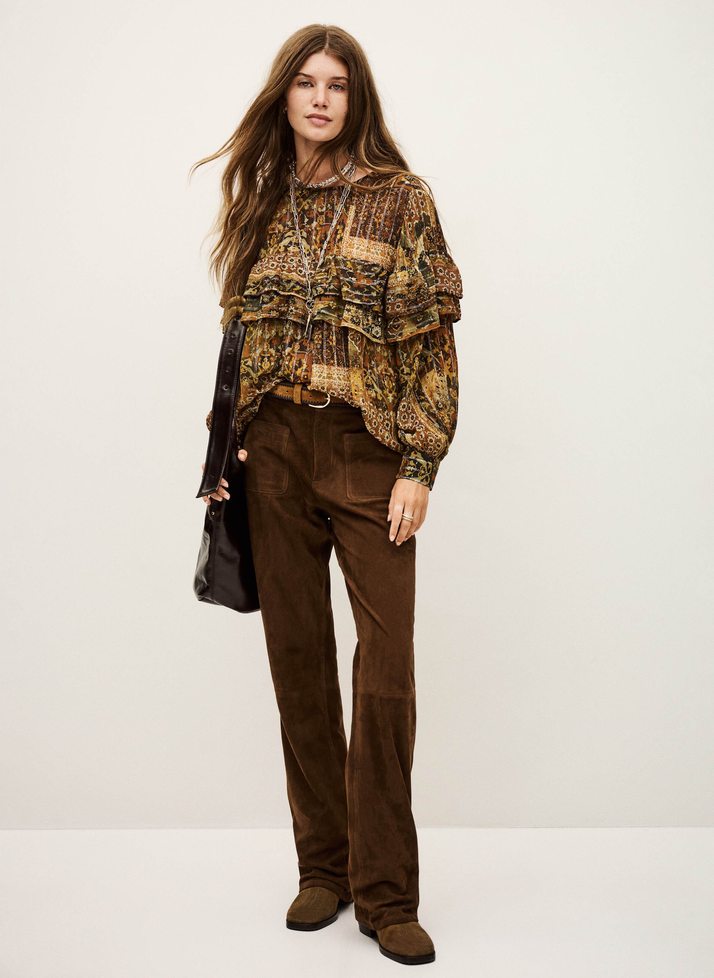 Pantalon large en daim mossi BA&SH Marron