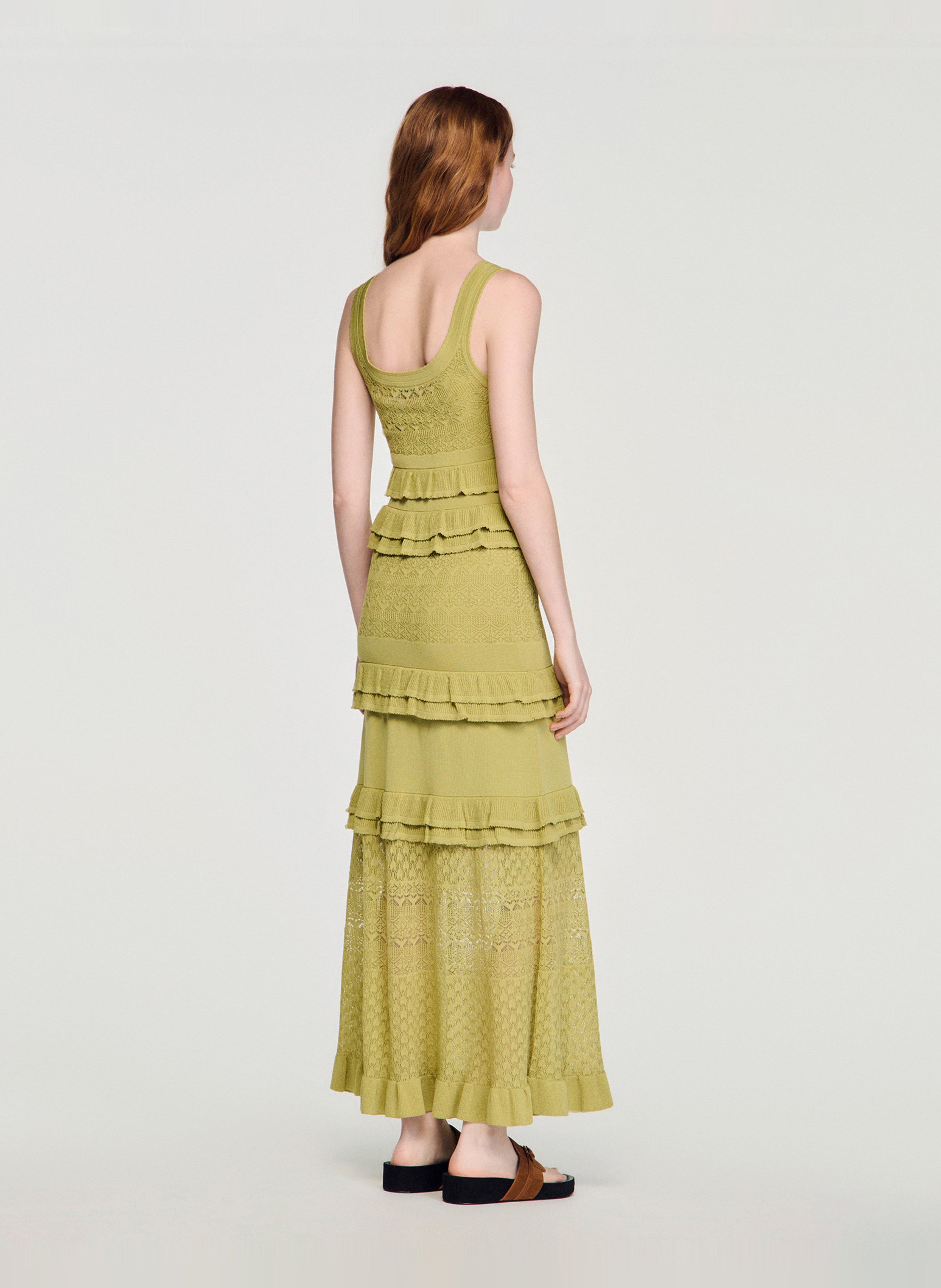 Robe longue ajustée à volants SANDRO Vert