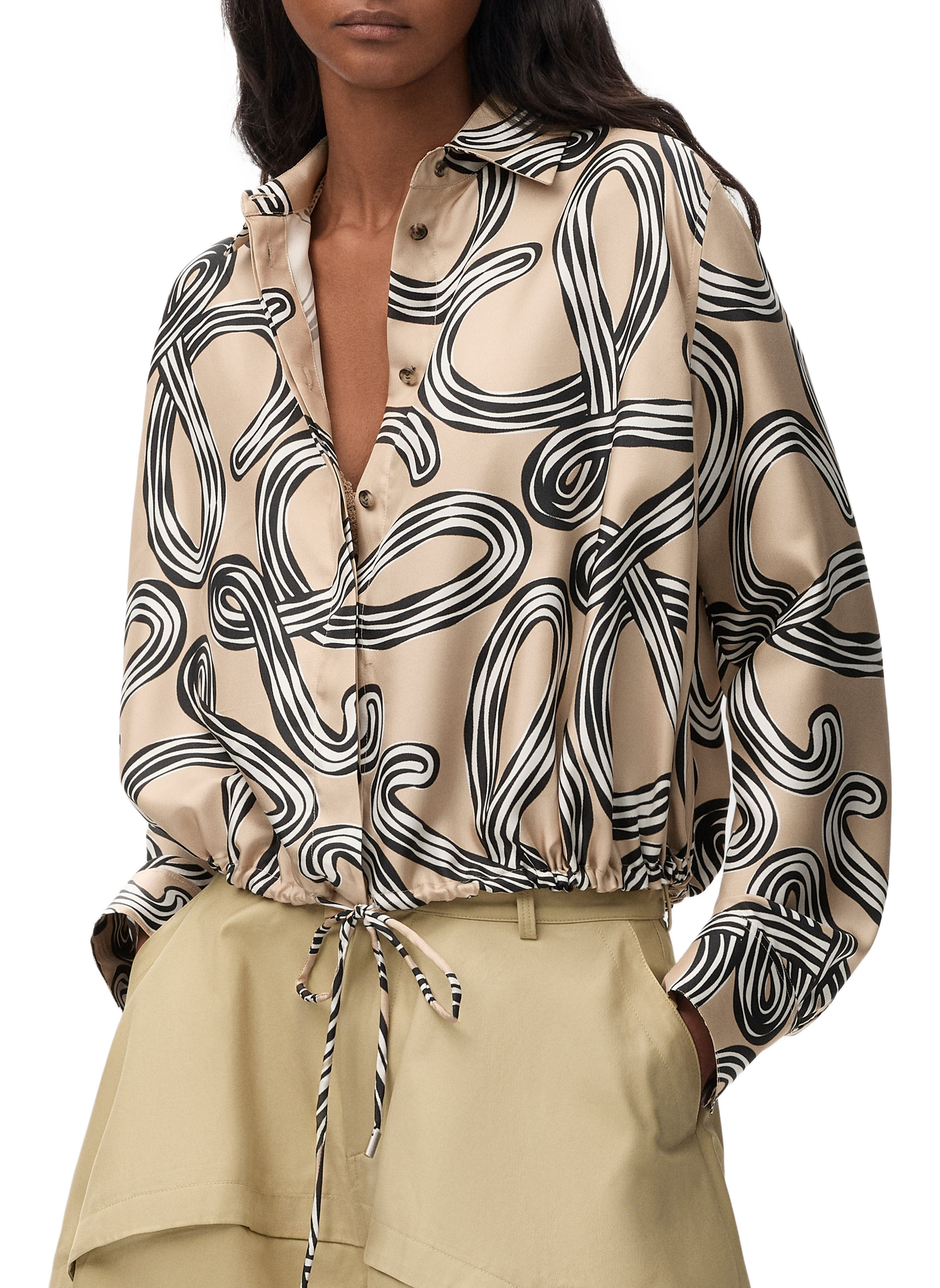 Printed silk balloon sleeve shirt LOEWE Beige
