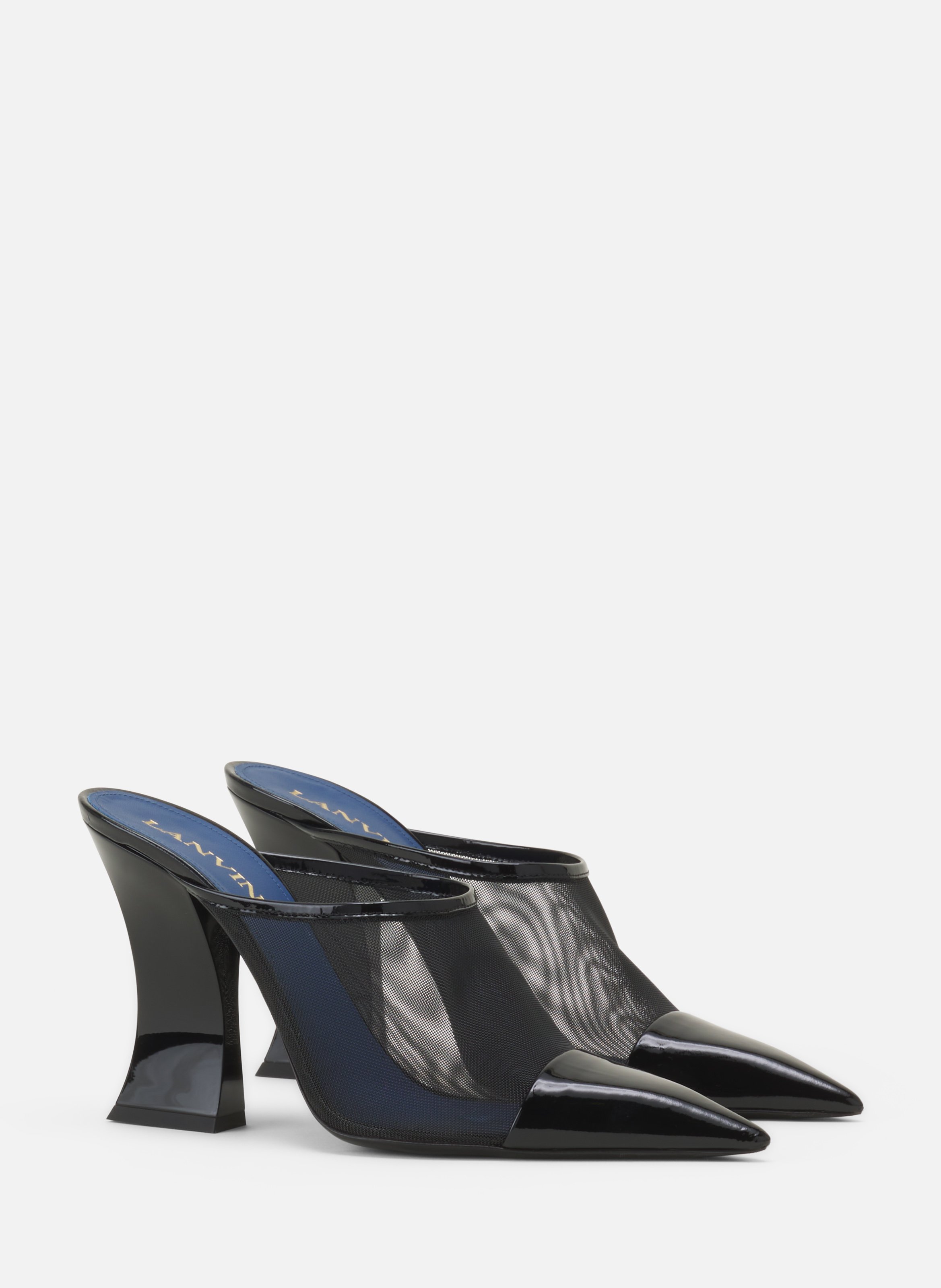 Mule nocturne en mesh et cuir patent LANVIN Noir