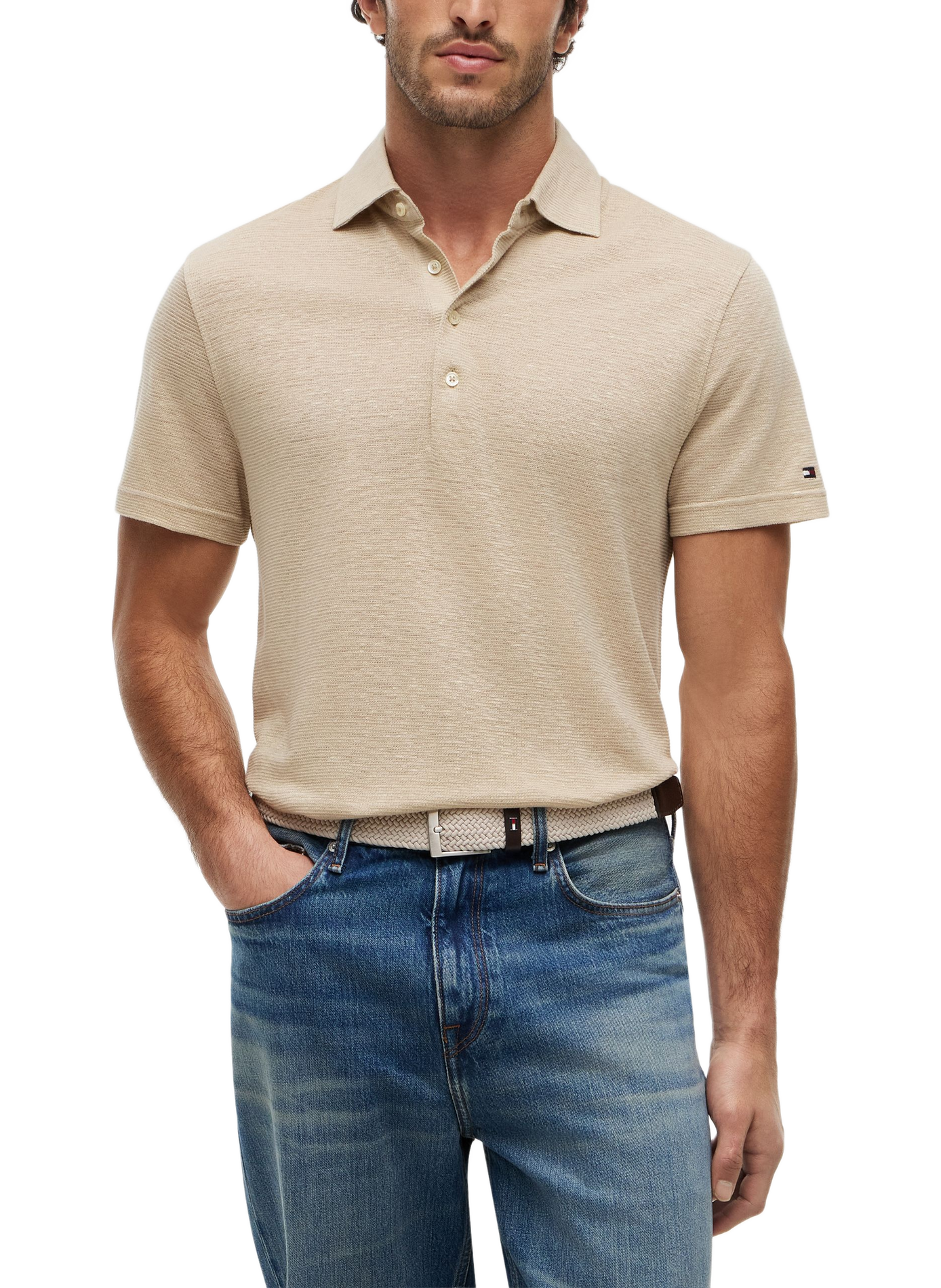 New York Label polo in cotton and linen TOMMY HILFIGER Beige