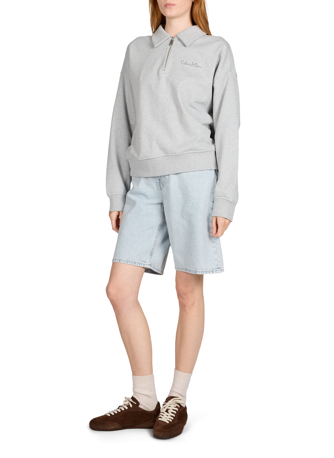 Zip-neck cotton blend sweater CALVIN KLEIN Grey