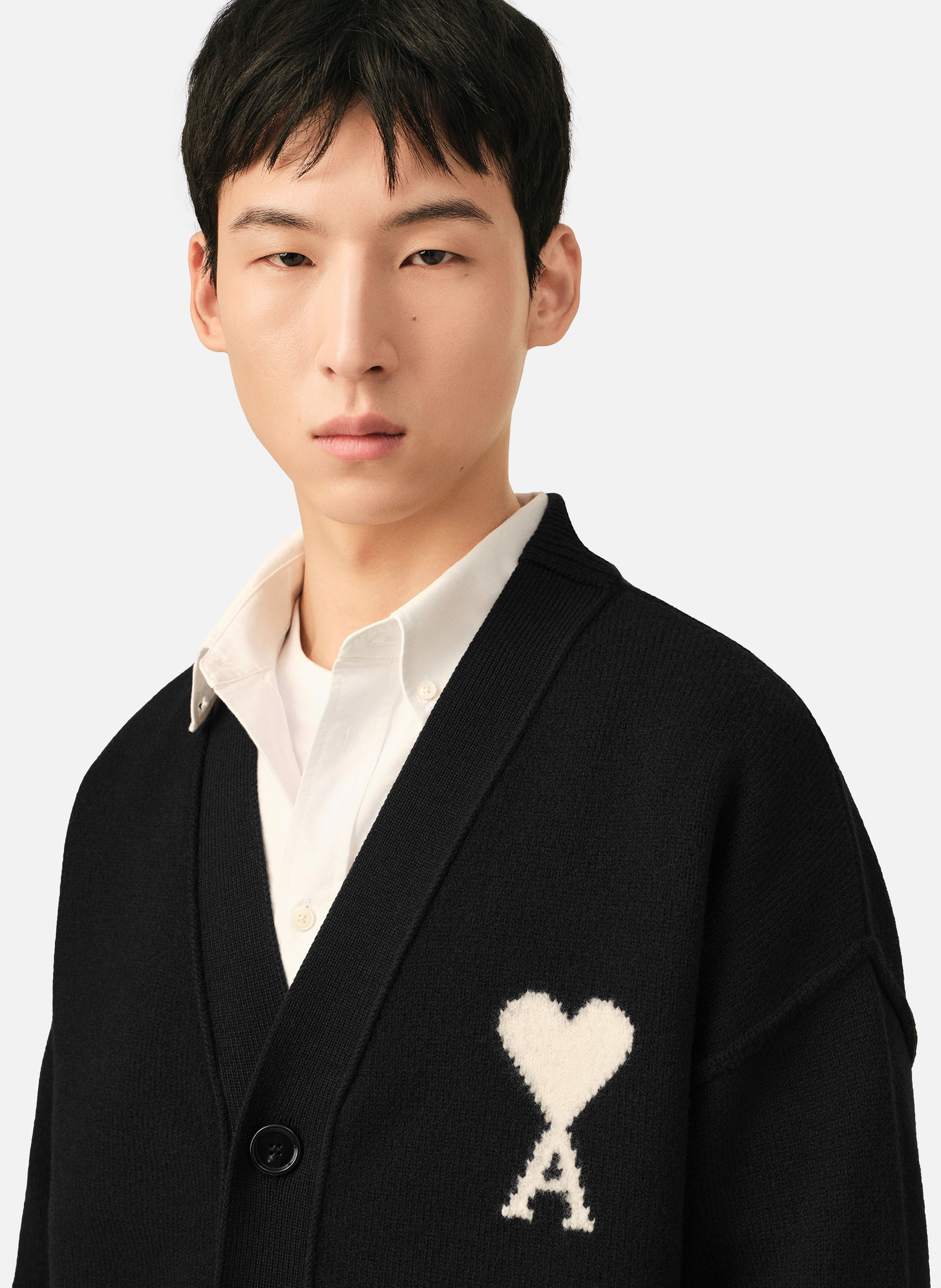 Cardigan unisexe en laine ami de coeur AMI PARIS Noir