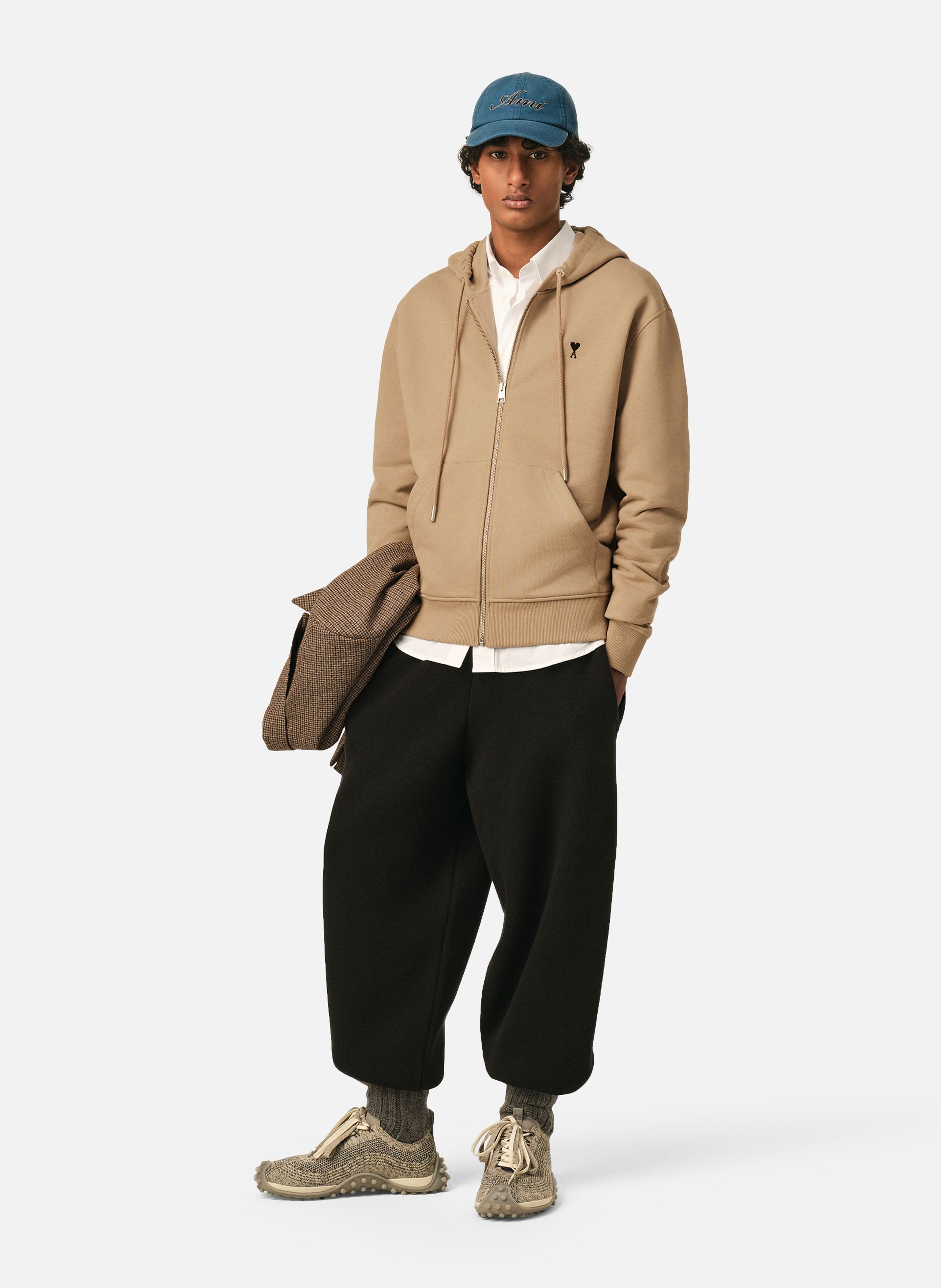Hoodie zippé ami de coeur en coton AMI PARIS Beige