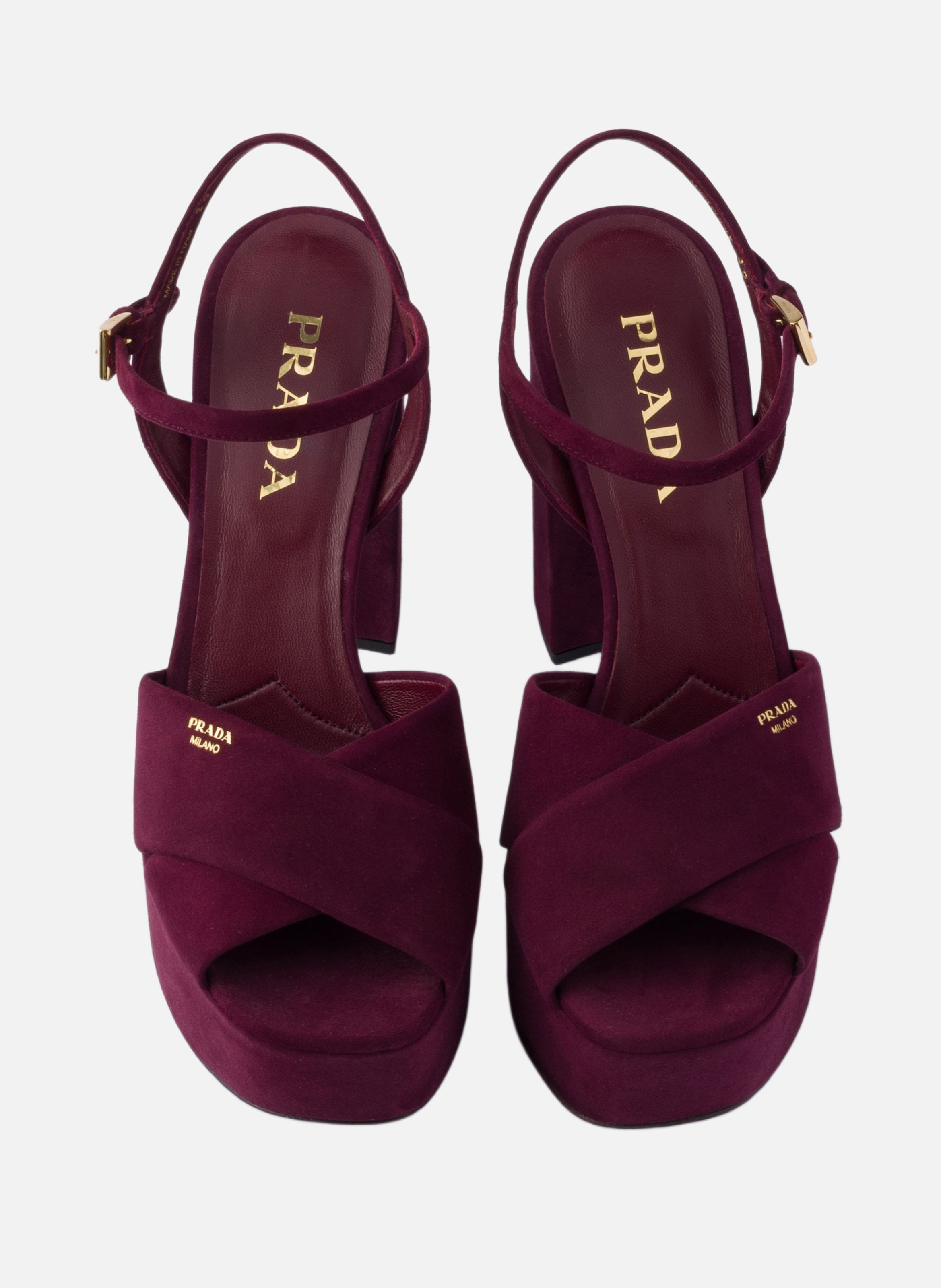Sandales compensées en veau velours PRADA Rouge