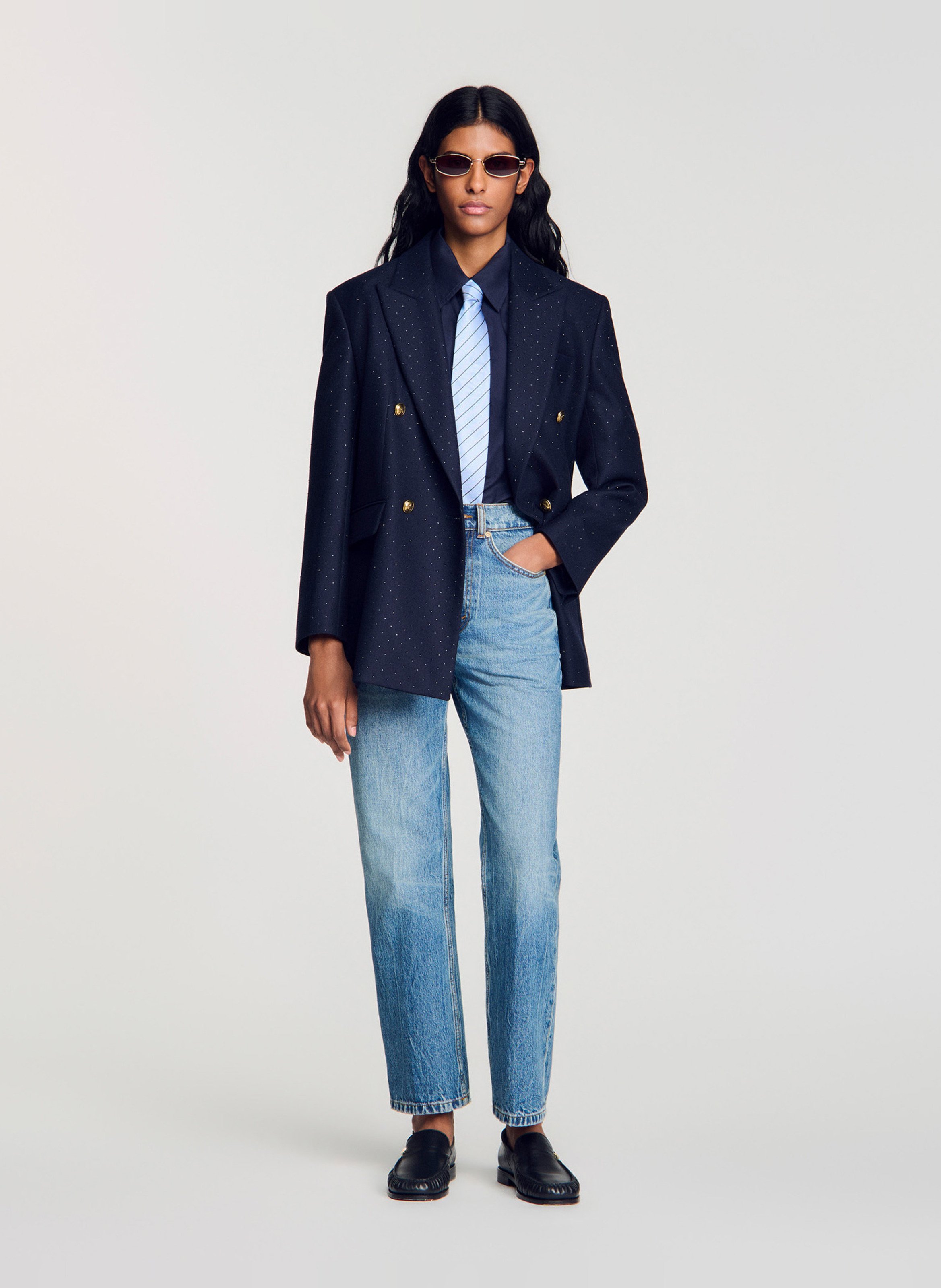 Chemise oversize col classique en coton mélangé SANDRO Bleu